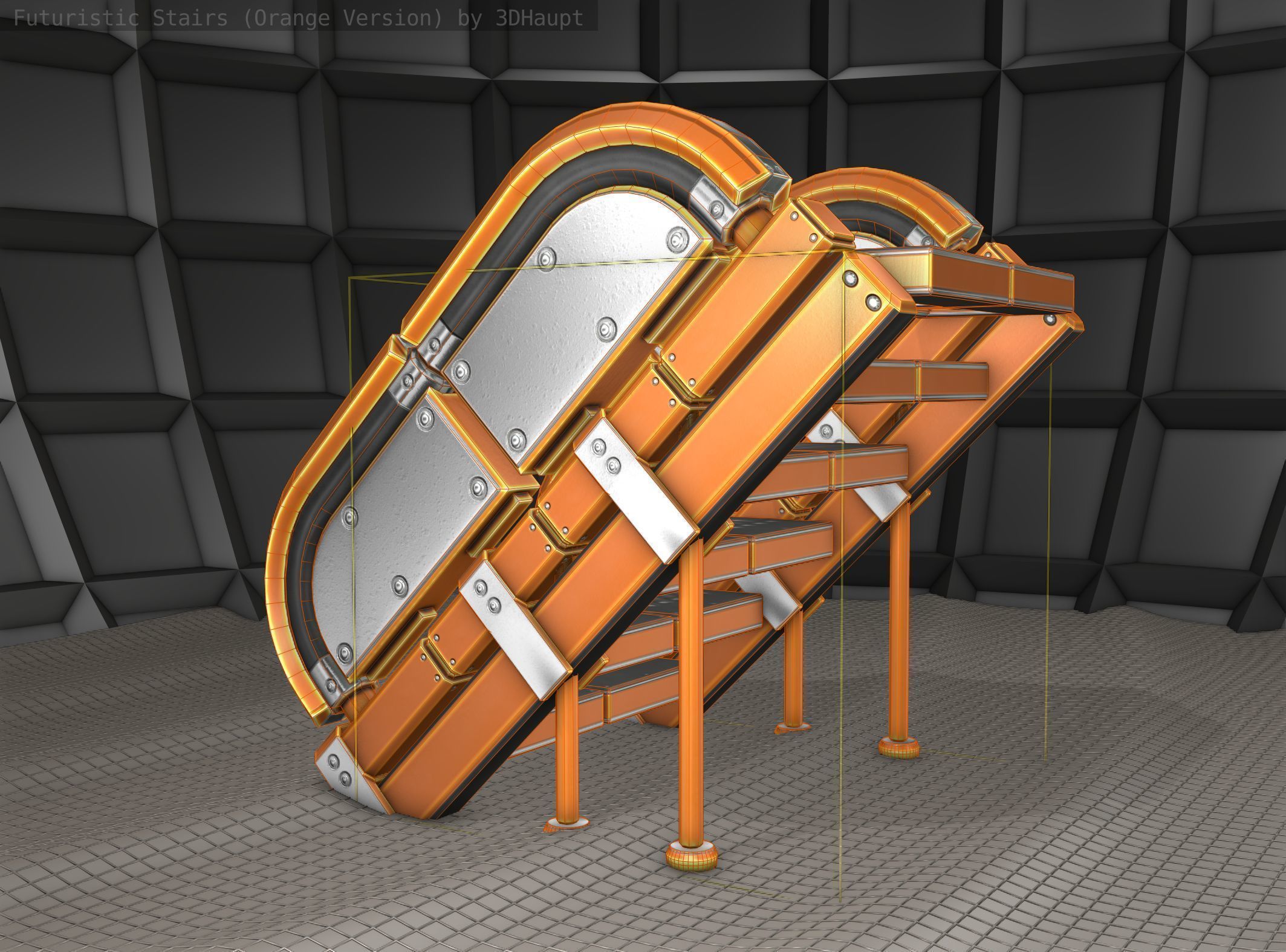 Sci-Fi Stairs - 32- Orange Version Low-poly 3D model_11
