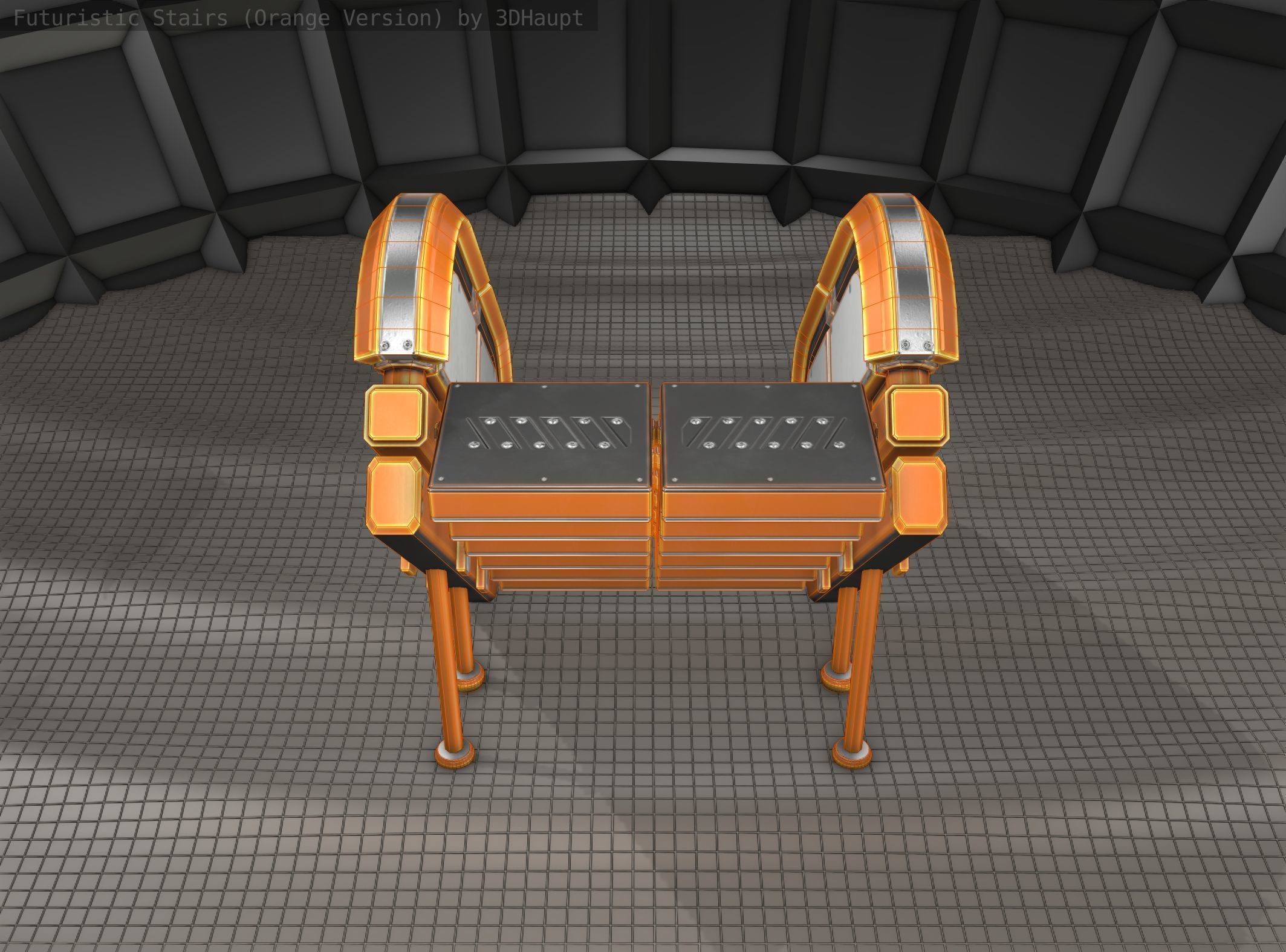 Sci-Fi Stairs - 32- Orange Version Low-poly 3D model_4