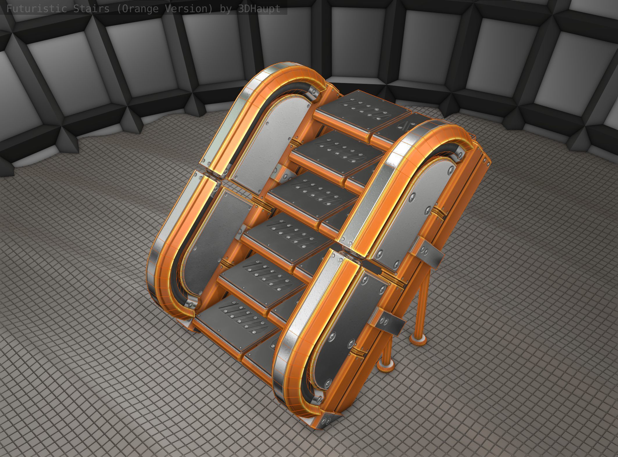 Sci-Fi Stairs - 32- Orange Version Low-poly 3D model_24