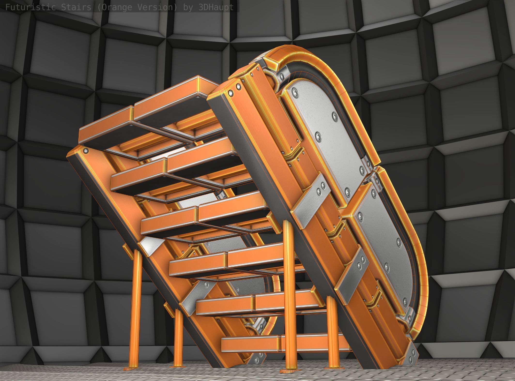 Sci-Fi Stairs - 32- Orange Version Low-poly 3D model_1