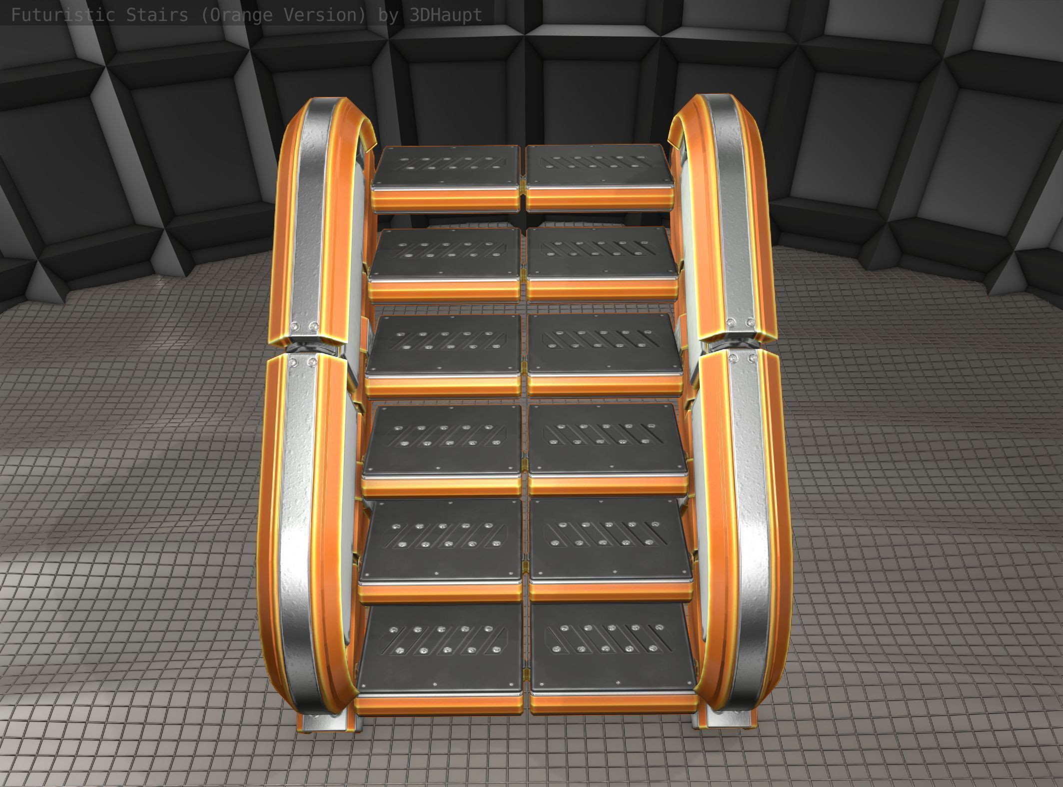 Sci-Fi Stairs - 32- Orange Version Low-poly 3D model_8