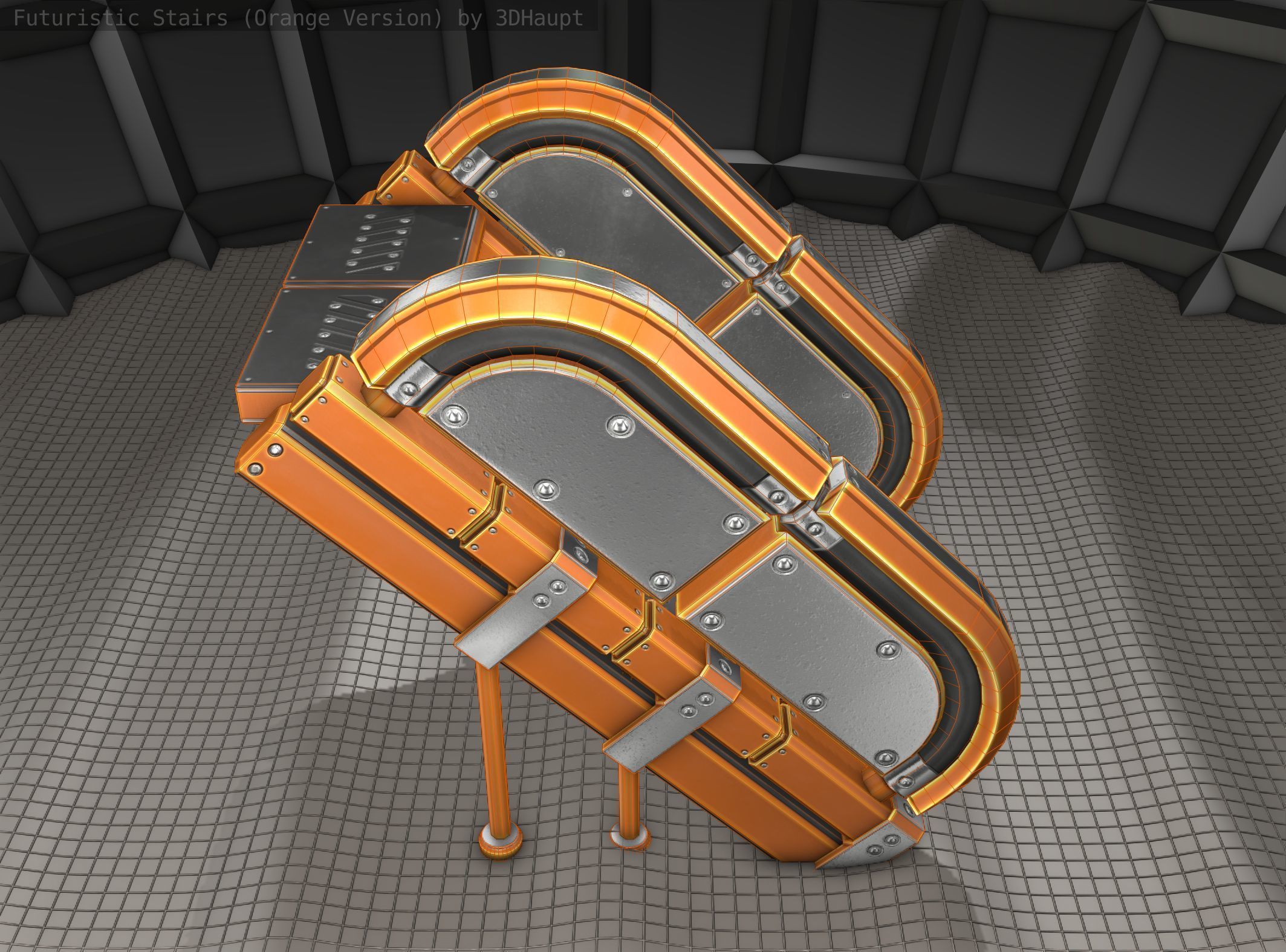 Sci-Fi Stairs - 32- Orange Version Low-poly 3D model_6