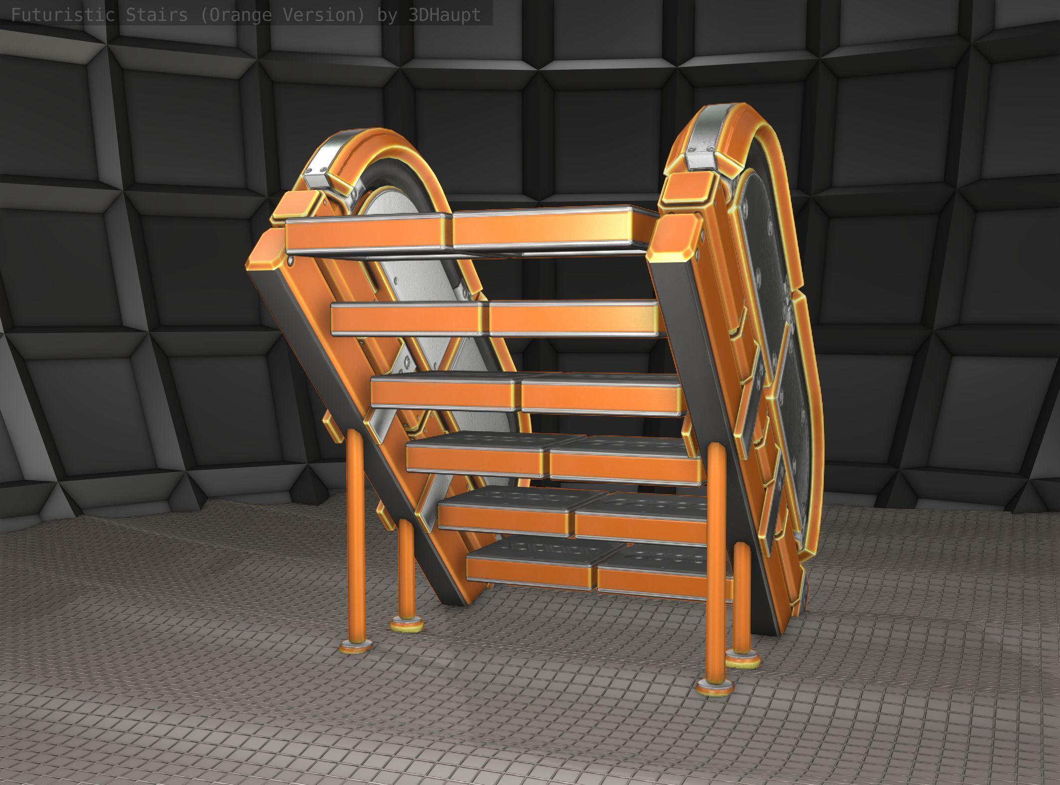 Sci-Fi Stairs - 32- Orange Version Low-poly 3D model_12