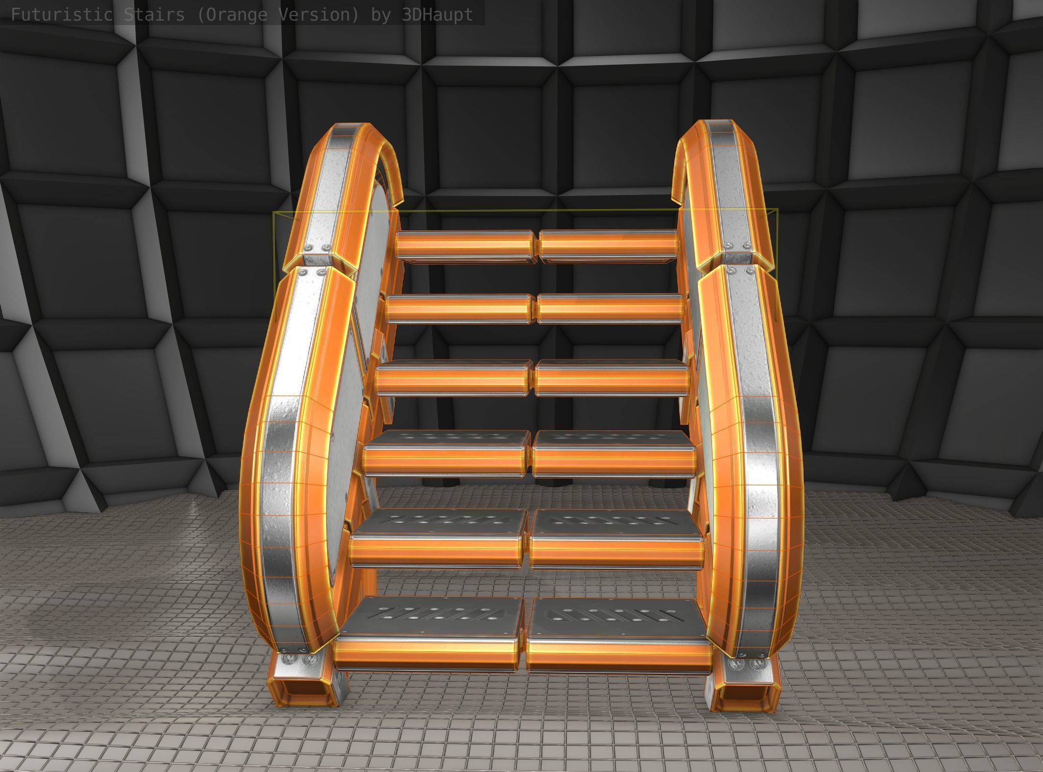Sci-Fi Stairs - 32- Orange Version Low-poly 3D model_15