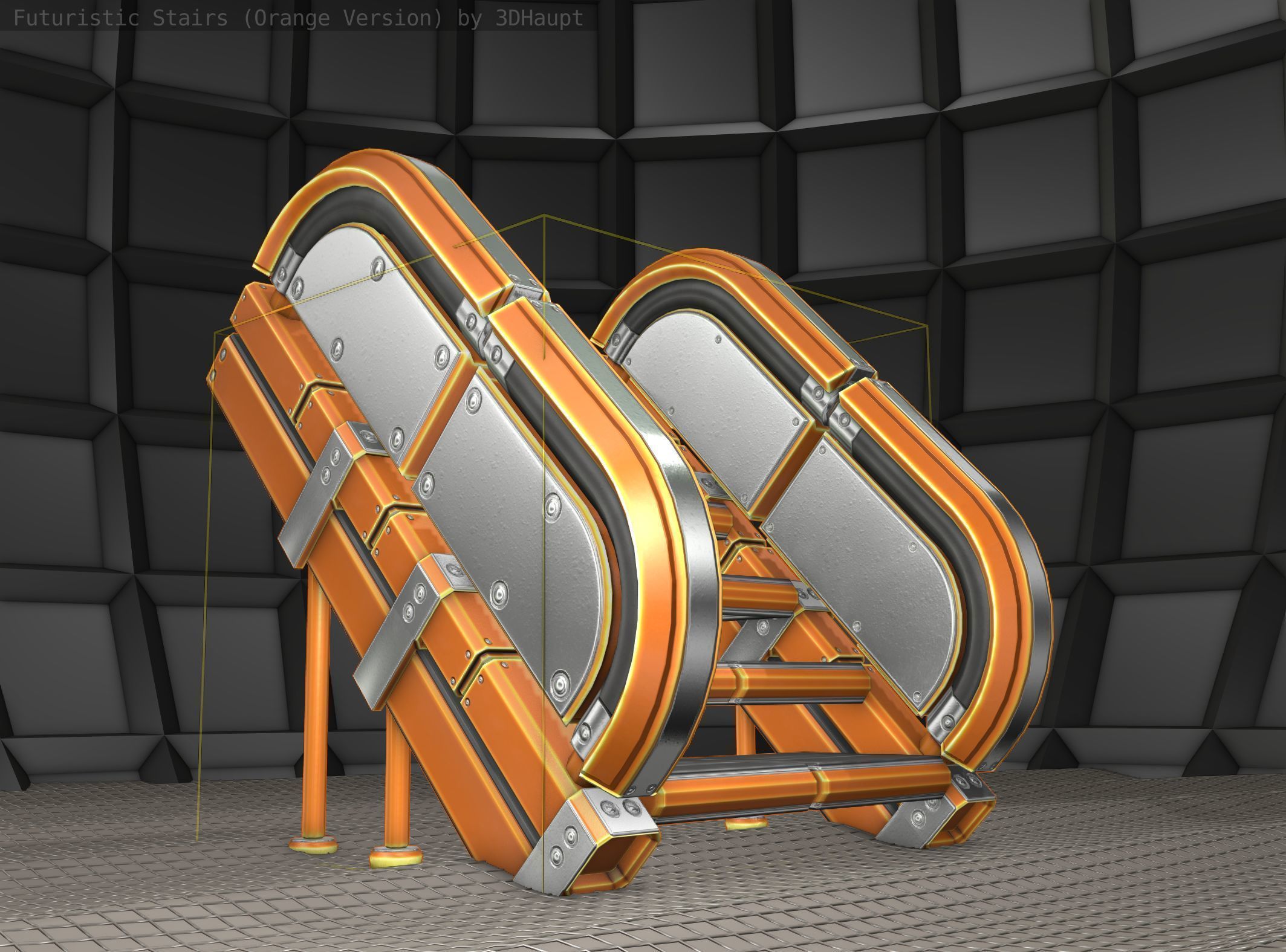 Sci-Fi Stairs - 32- Orange Version Low-poly 3D model_21