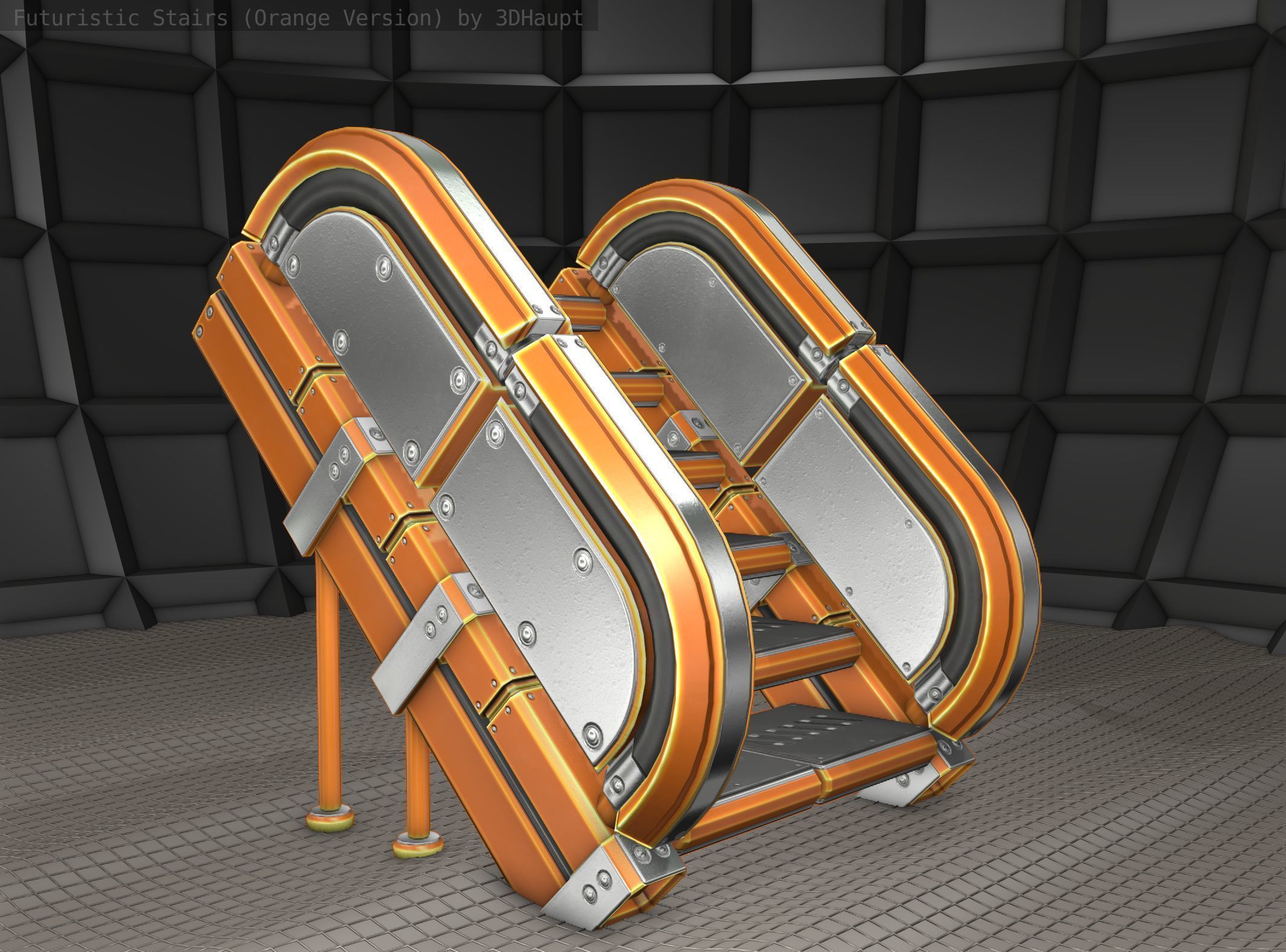 Sci-Fi Stairs - 32- Orange Version Low-poly 3D model_14