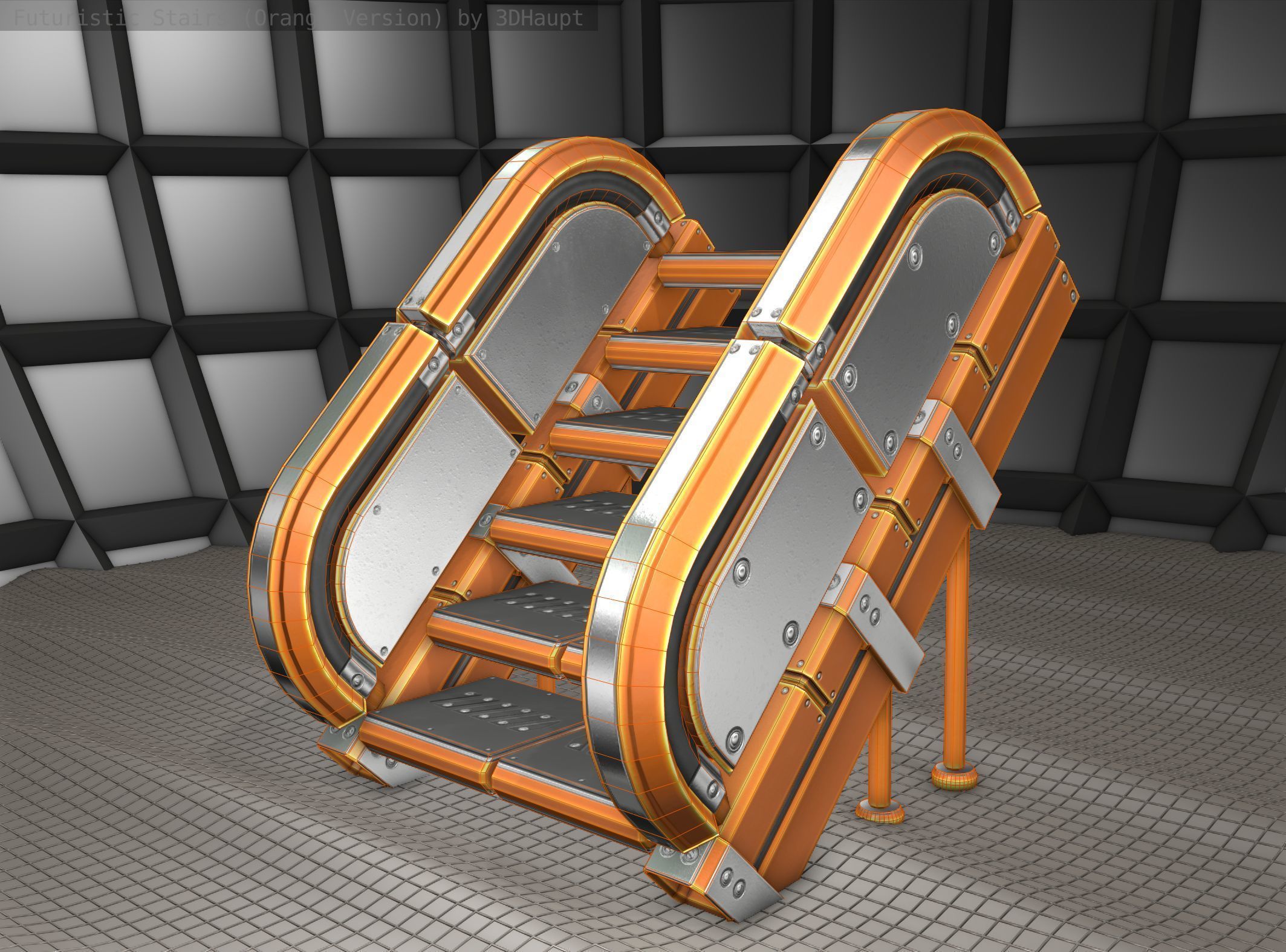 Sci-Fi Stairs - 32- Orange Version Low-poly 3D model_22