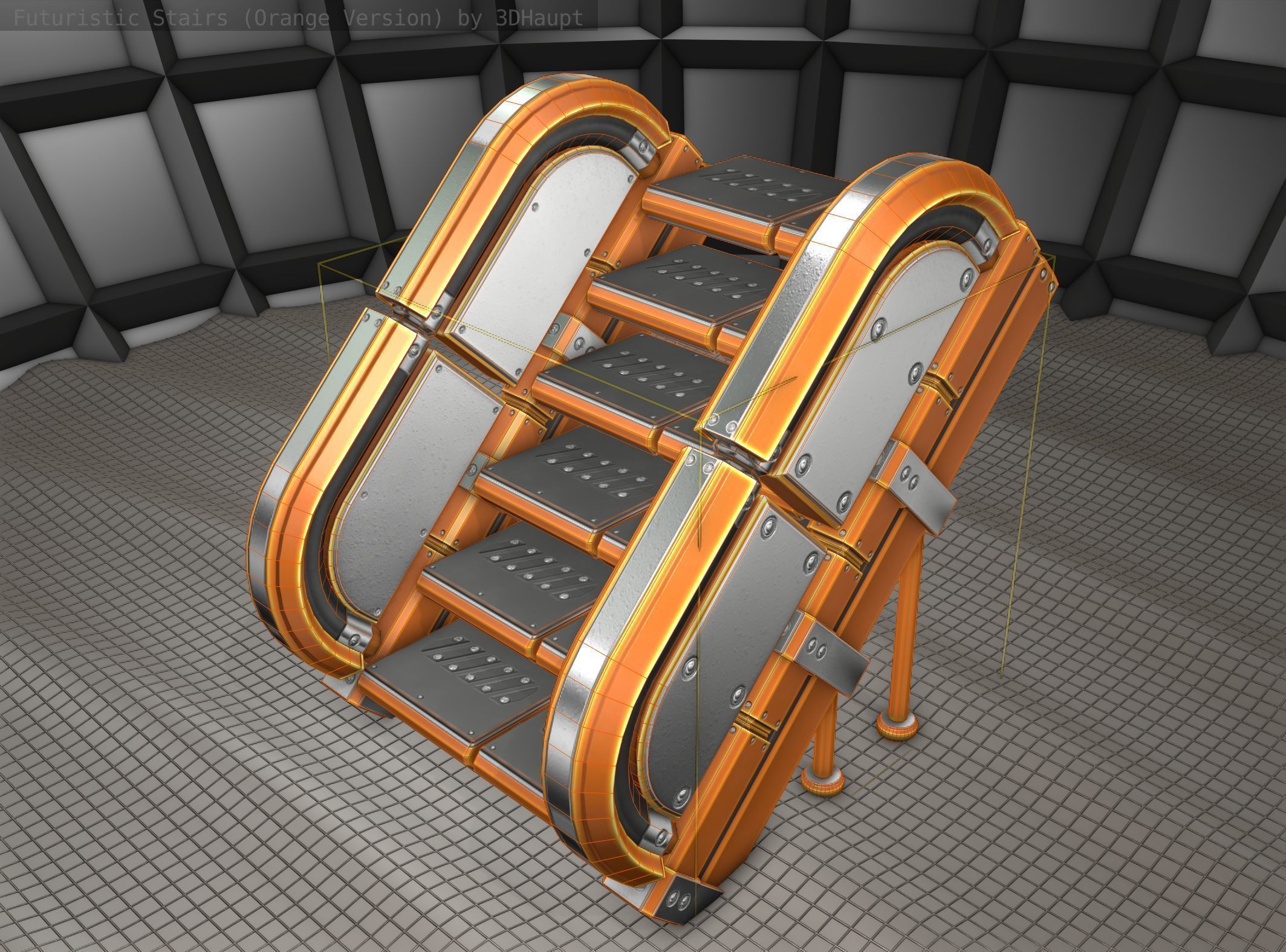 Sci-Fi Stairs - 32- Orange Version Low-poly 3D model_9