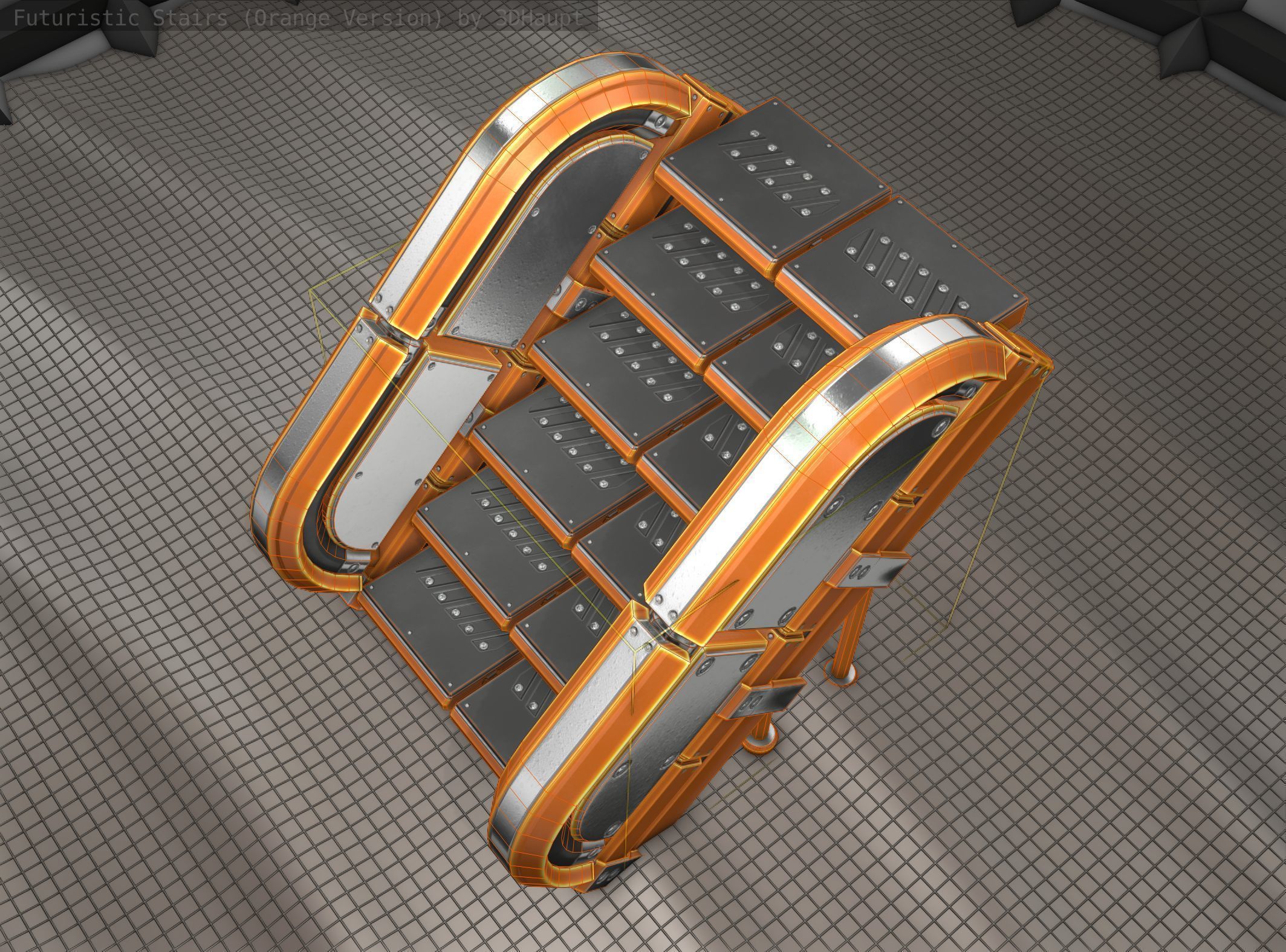 Sci-Fi Stairs - 32- Orange Version Low-poly 3D model_16