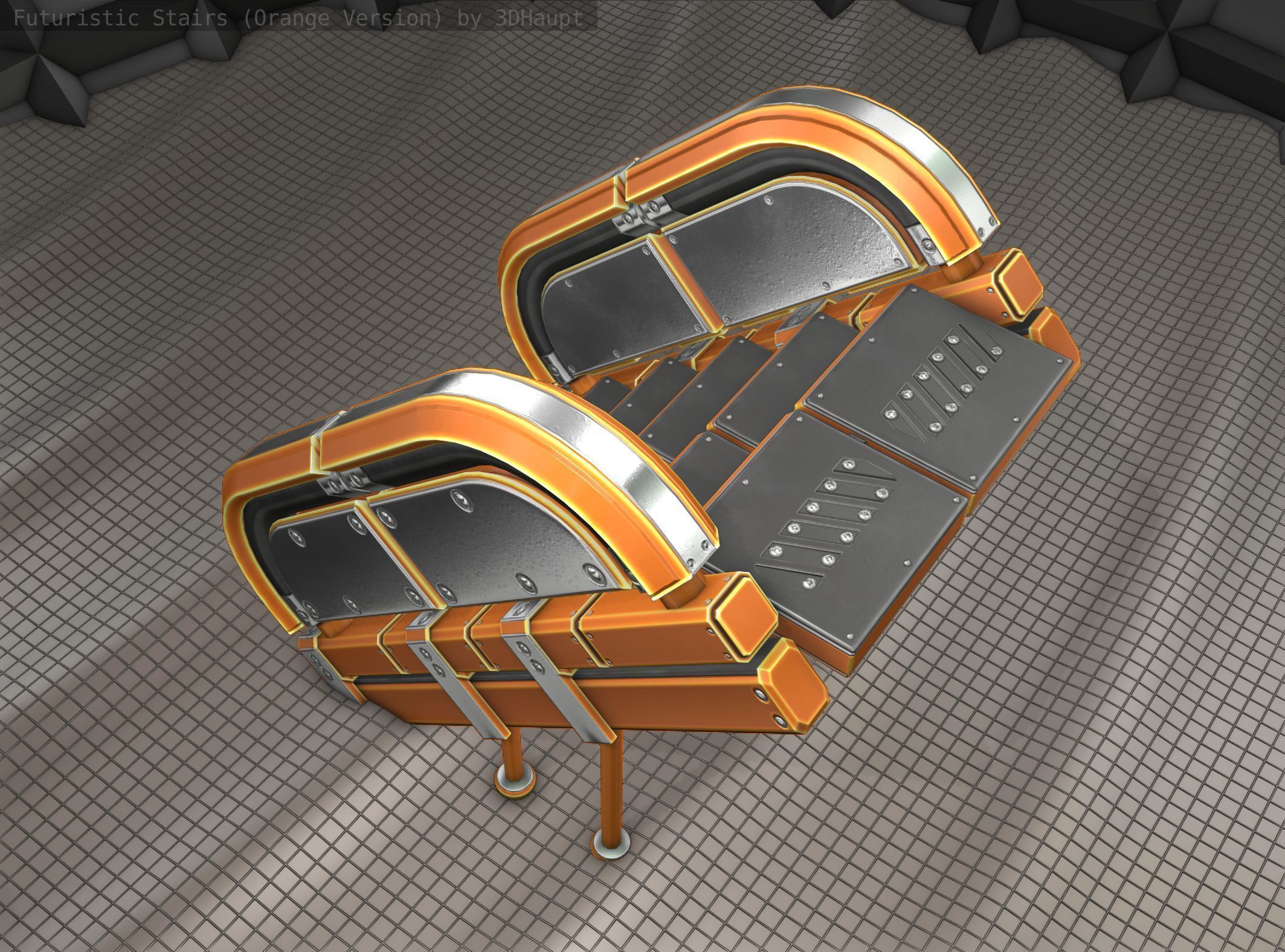 Sci-Fi Stairs - 32- Orange Version Low-poly 3D model_17
