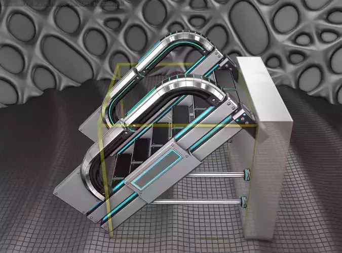 Sci-Fi Stairs - 1 - Silver Blue Neon Light Version 