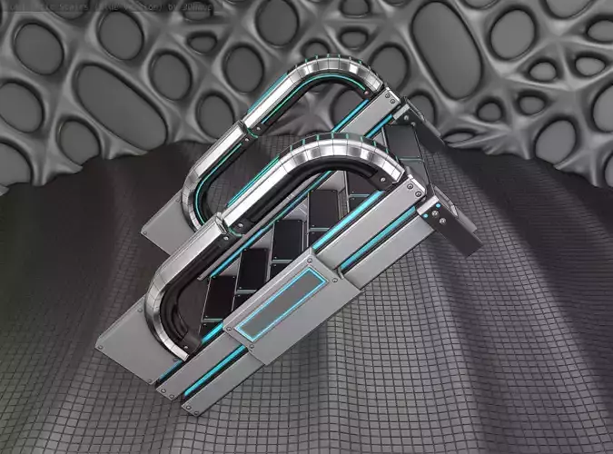 Sci-Fi Stairs - 2- Silver Blue Neon Light Version