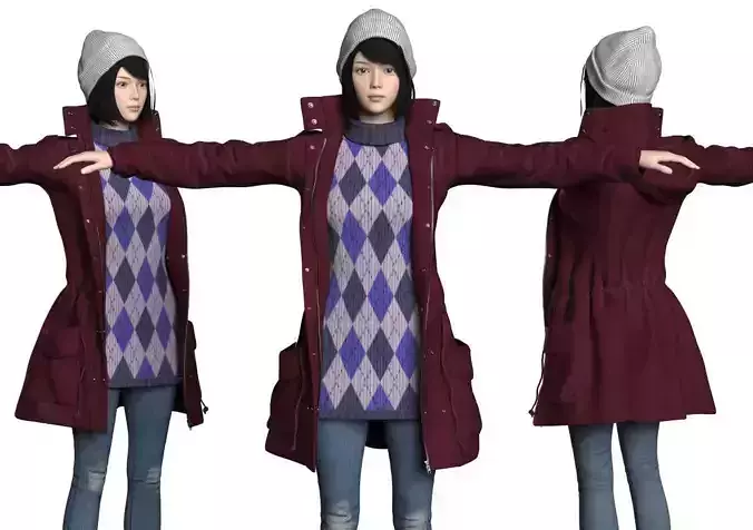 Asian girls in winter clothes