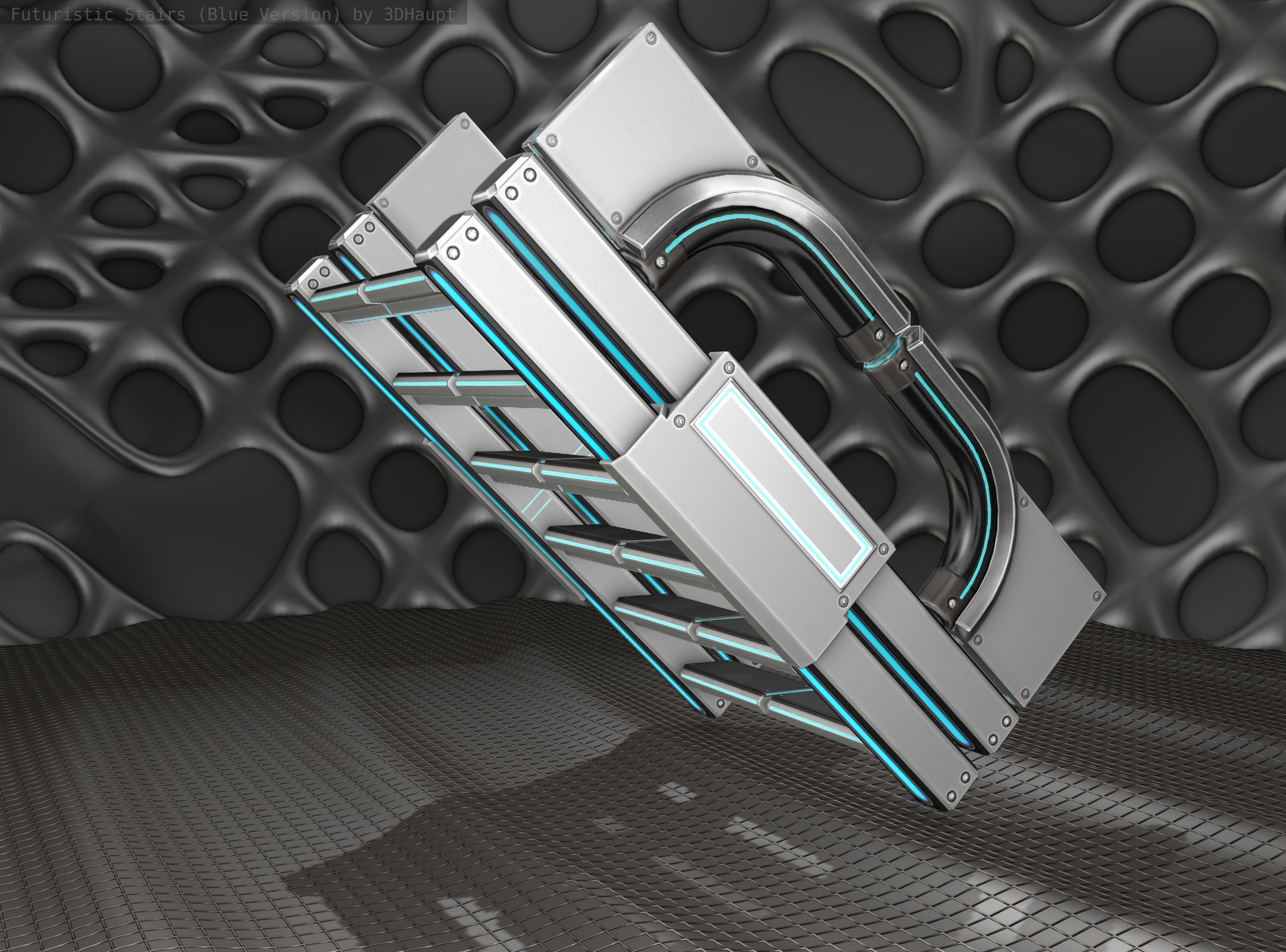 Sci-Fi Stairs - 3 - Silver Blue Neon Light Version Low-poly 3D model_12