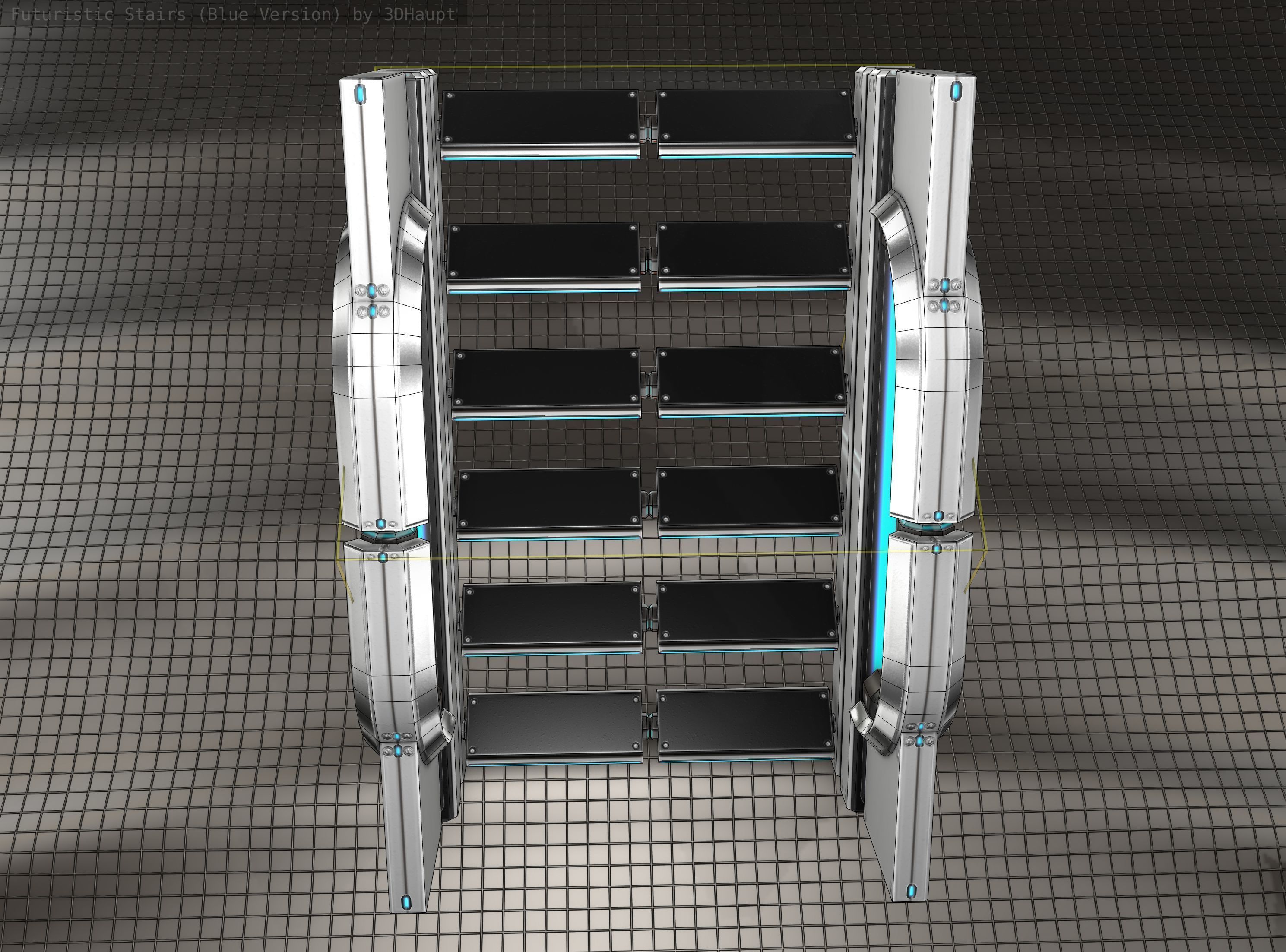 Sci-Fi Stairs - 3 - Silver Blue Neon Light Version Low-poly 3D model_15