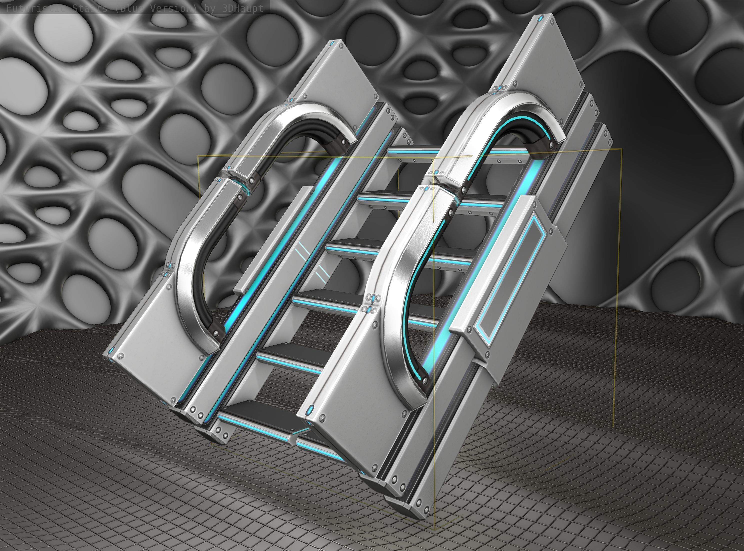 Sci-Fi Stairs - 3 - Silver Blue Neon Light Version Low-poly 3D model_23