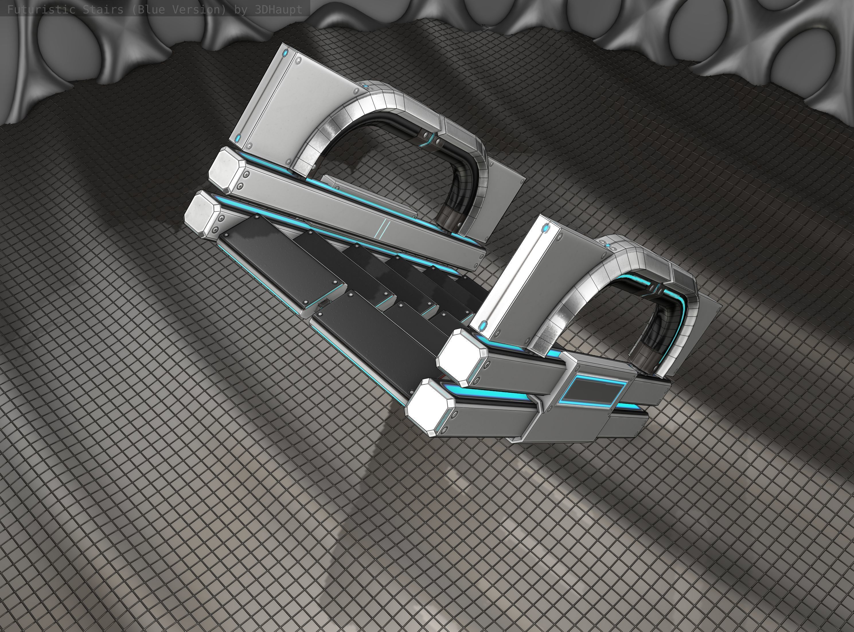 Sci-Fi Stairs - 3 - Silver Blue Neon Light Version Low-poly 3D model_18