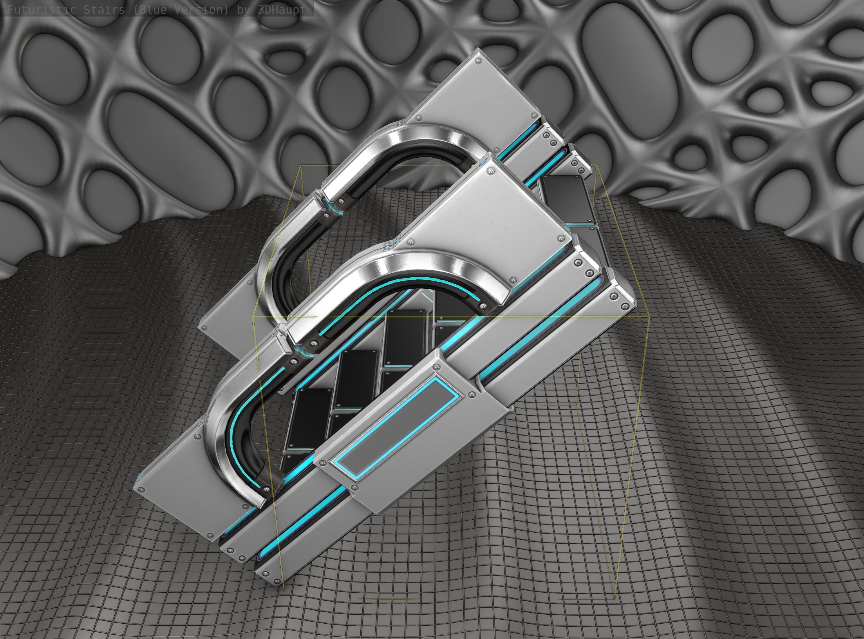 Sci-Fi Stairs - 3 - Silver Blue Neon Light Version Low-poly 3D model_2