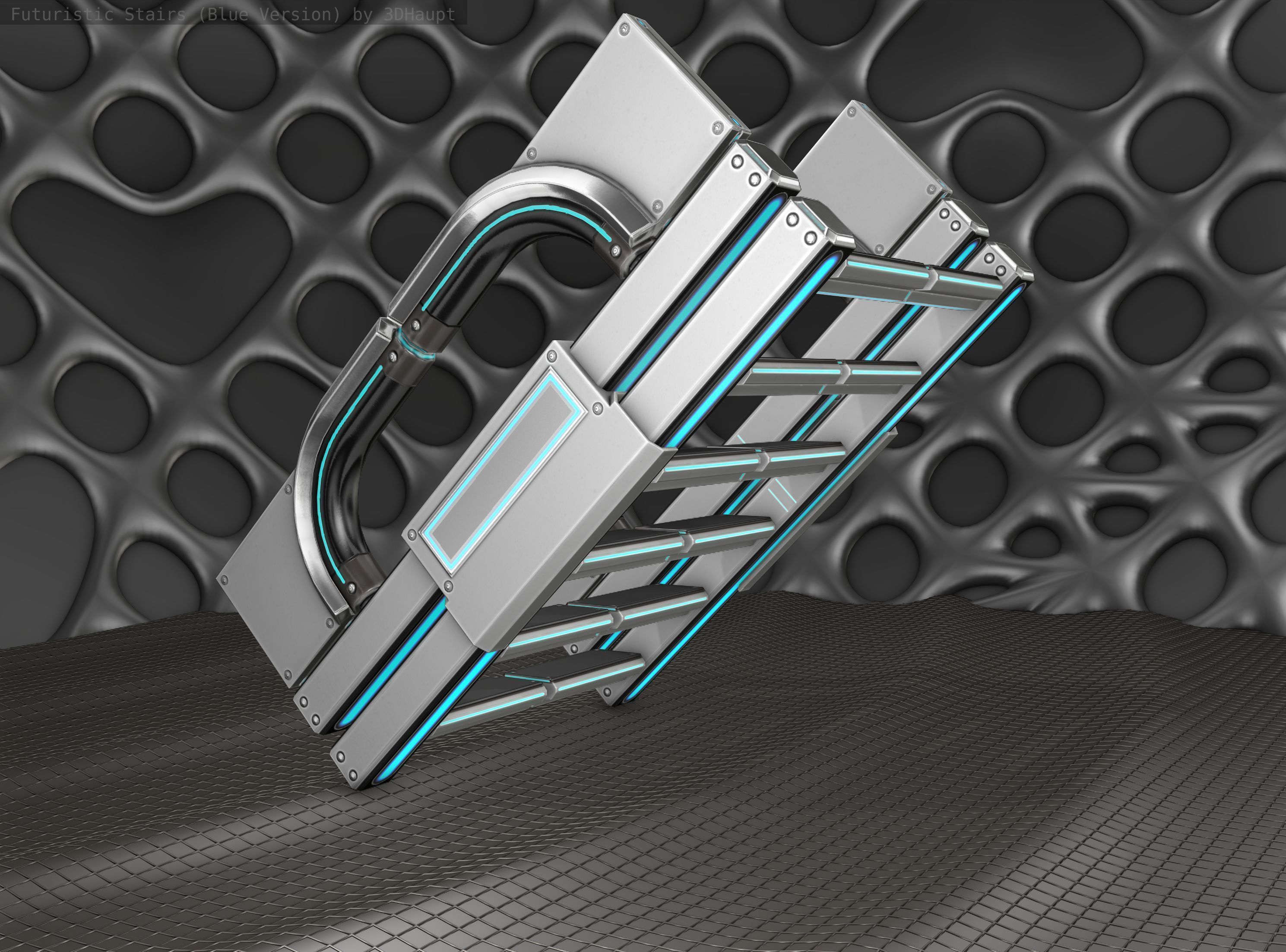 Sci-Fi Stairs - 3 - Silver Blue Neon Light Version Low-poly 3D model_10
