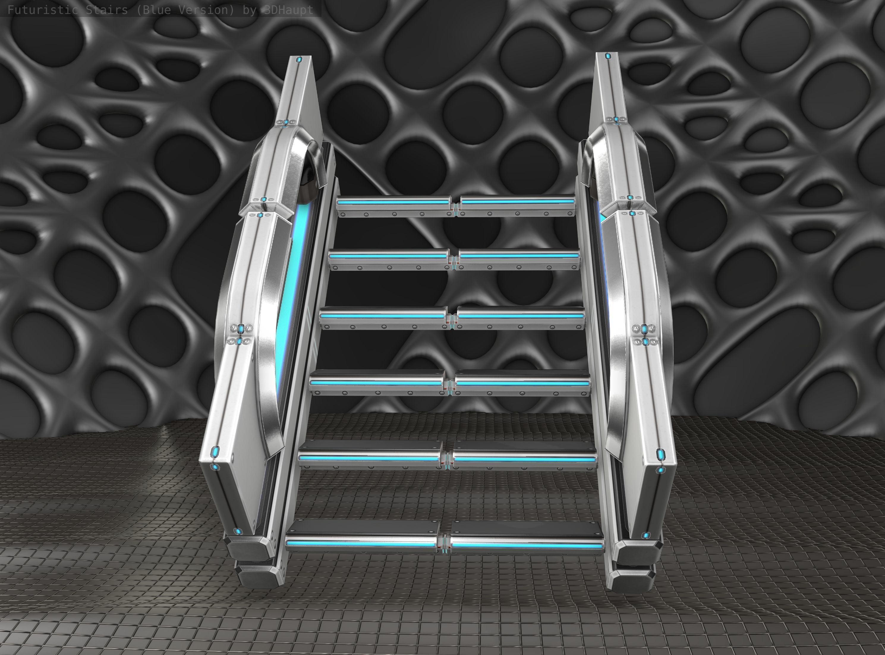 Sci-Fi Stairs - 3 - Silver Blue Neon Light Version Low-poly 3D model_14