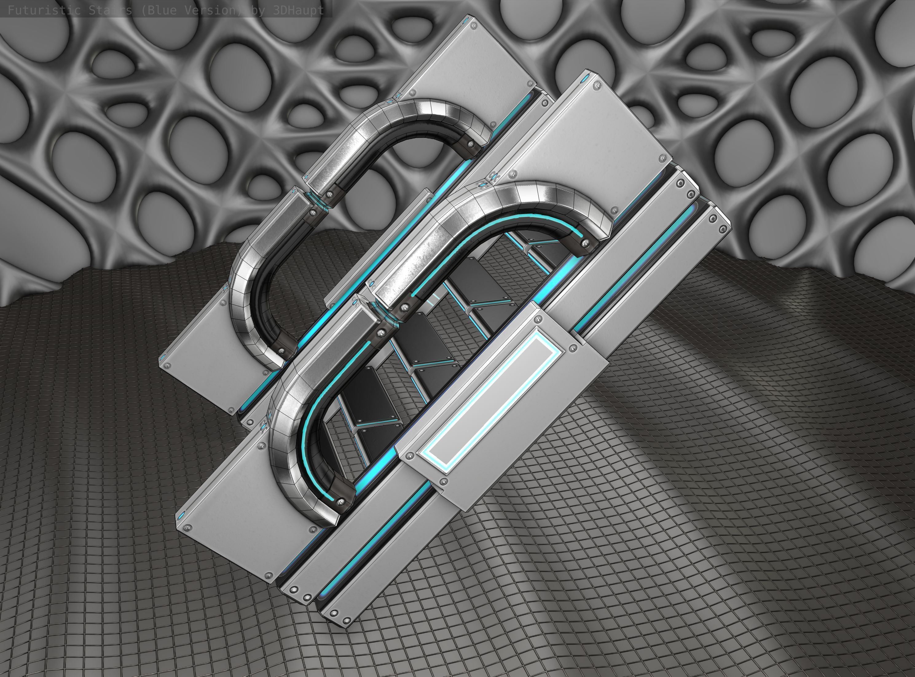 Sci-Fi Stairs - 3 - Silver Blue Neon Light Version Low-poly 3D model_24