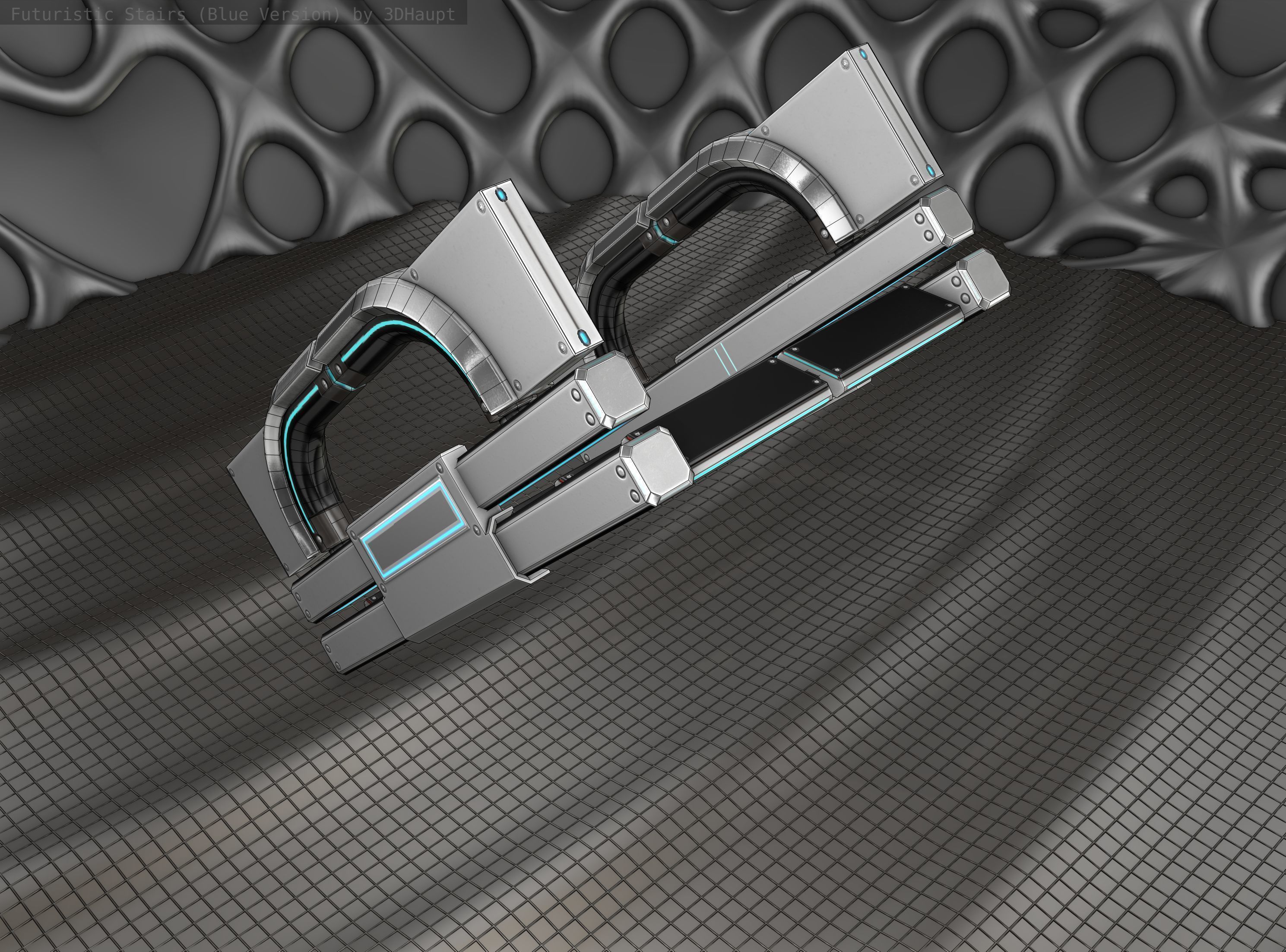 Sci-Fi Stairs - 3 - Silver Blue Neon Light Version Low-poly 3D model_3