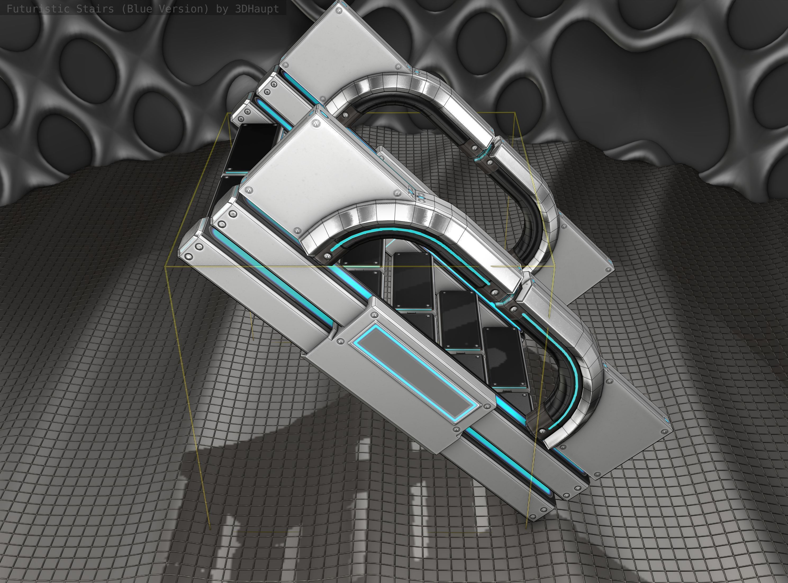 Sci-Fi Stairs - 3 - Silver Blue Neon Light Version Low-poly 3D model_6