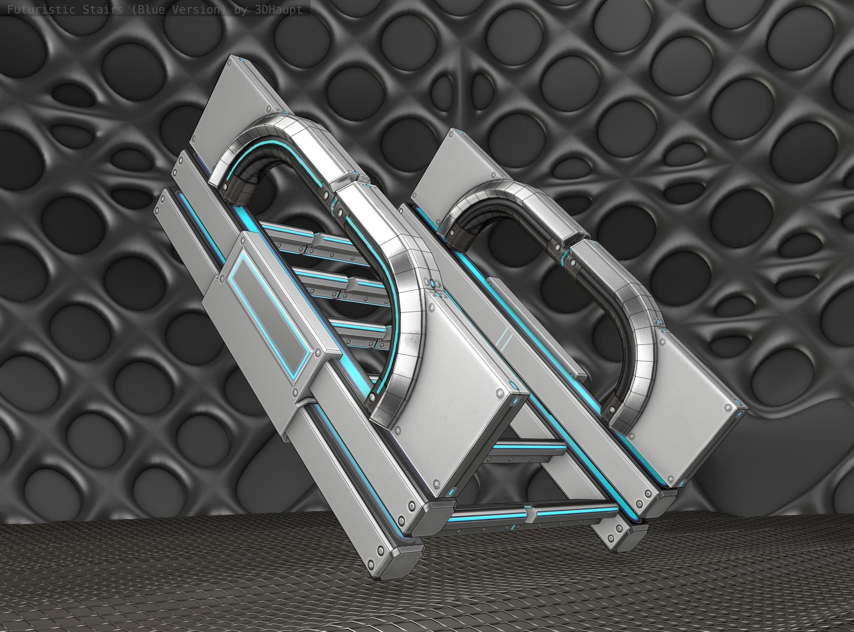 Sci-Fi Stairs - 3 - Silver Blue Neon Light Version Low-poly 3D model_22