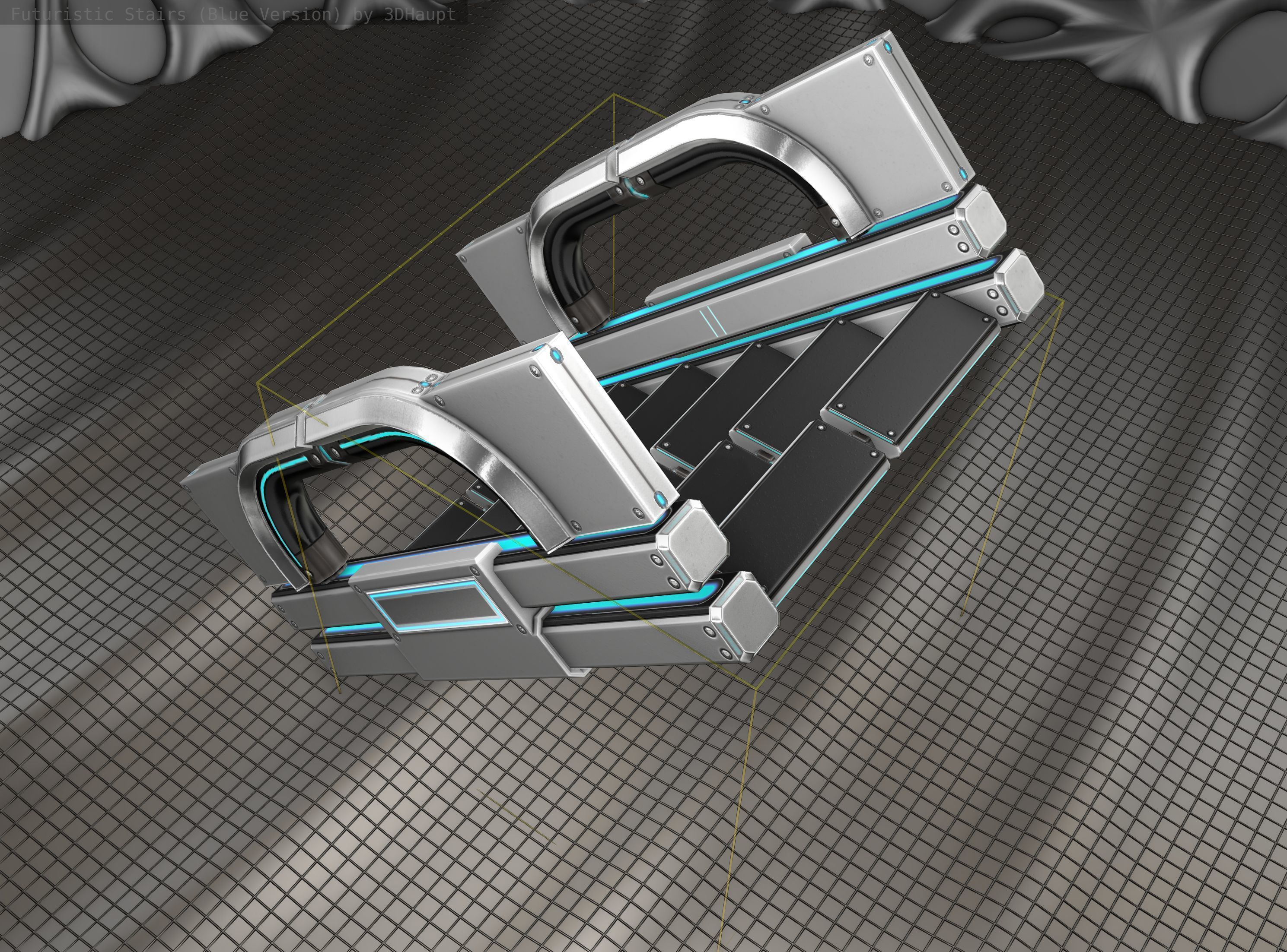 Sci-Fi Stairs - 3 - Silver Blue Neon Light Version Low-poly 3D model_17