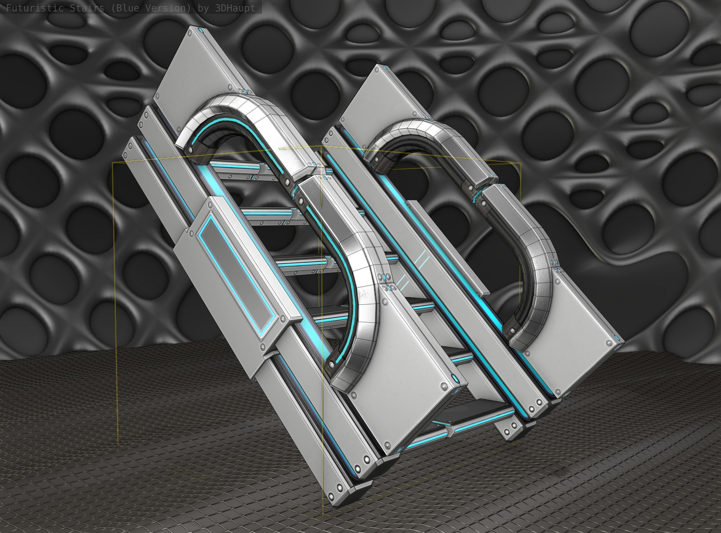 Sci-Fi Stairs - 3 - Silver Blue Neon Light Version Low-poly 3D model_13