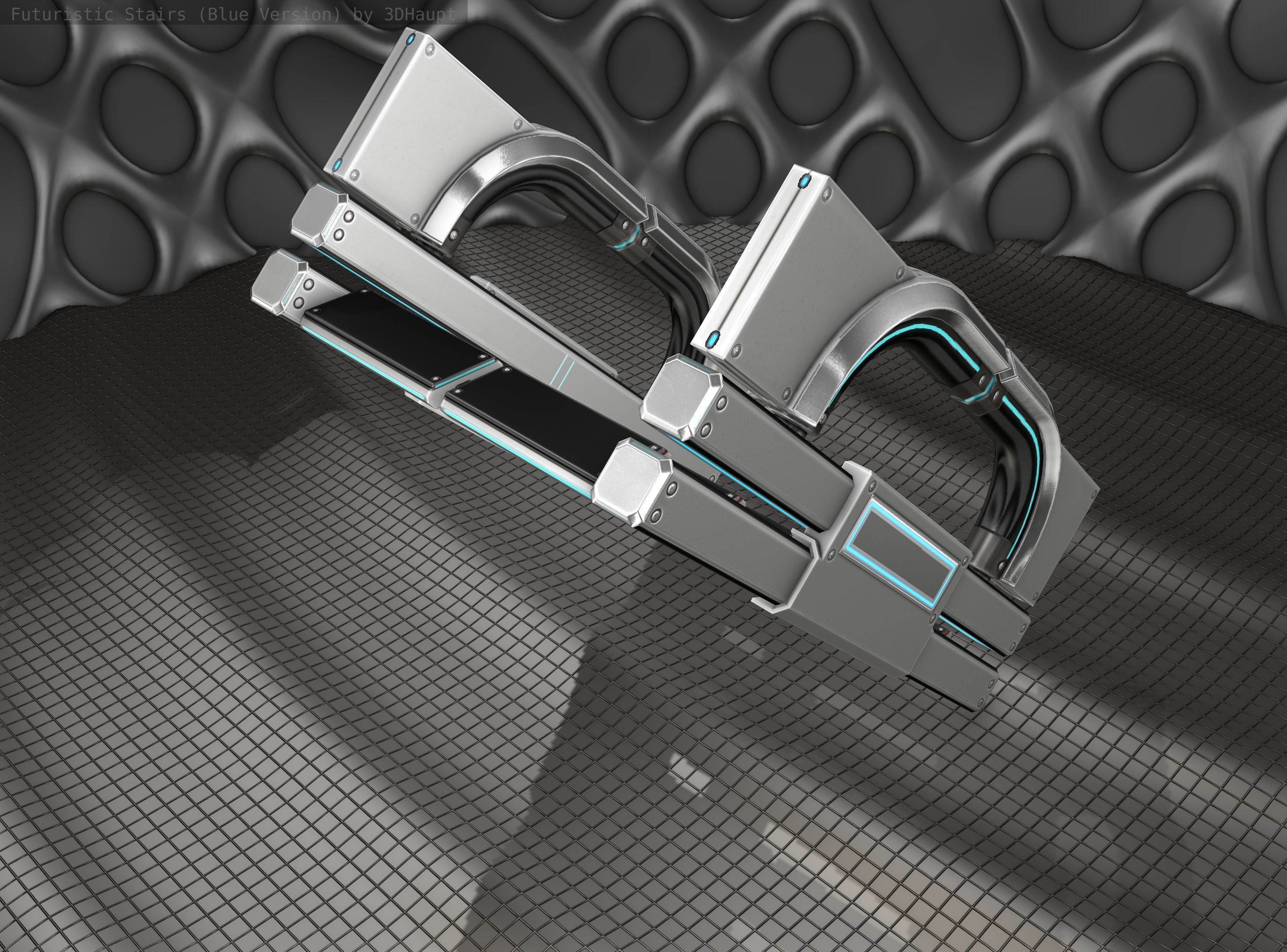 Sci-Fi Stairs - 3 - Silver Blue Neon Light Version Low-poly 3D model_5