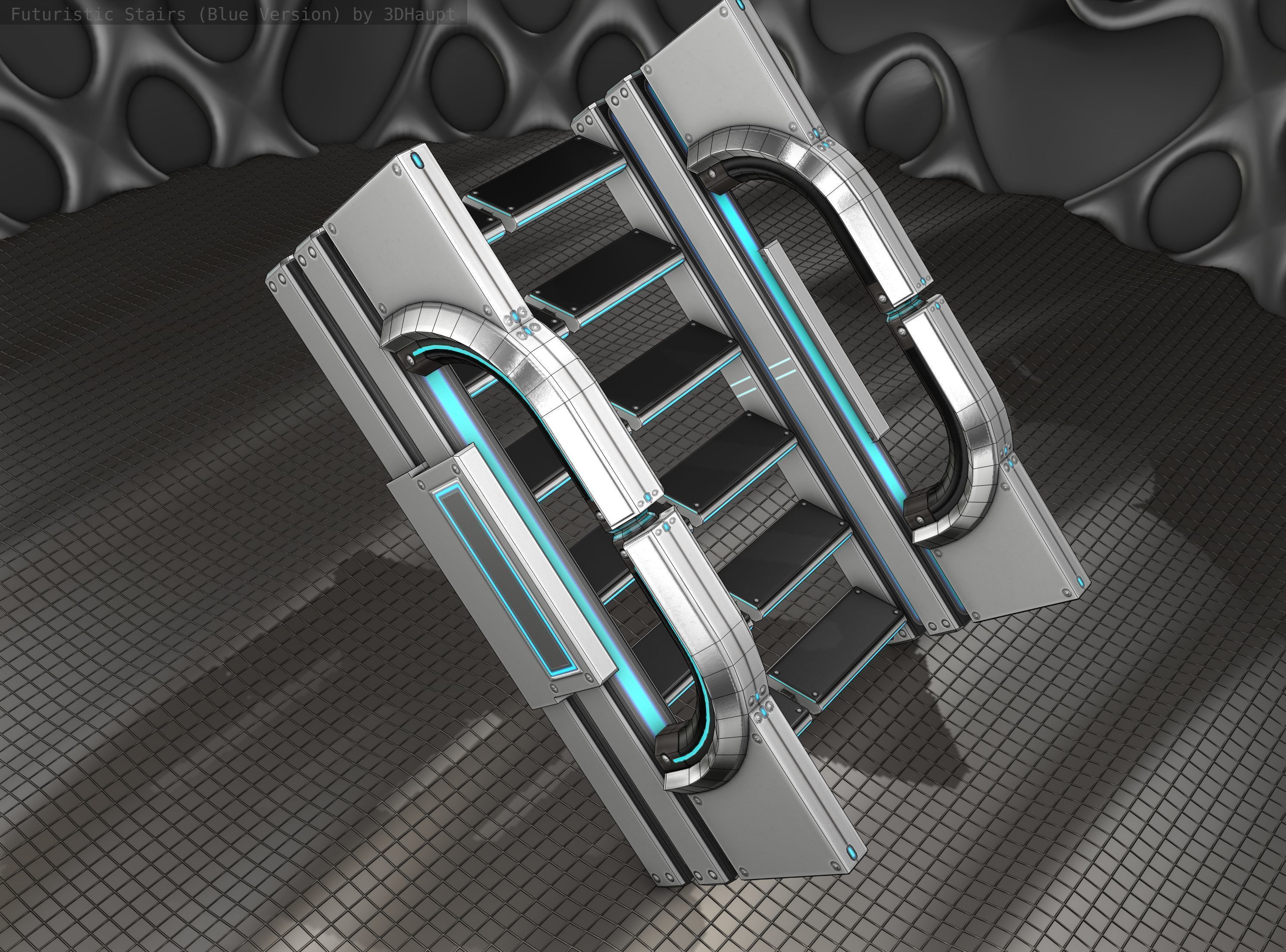Sci-Fi Stairs - 3 - Silver Blue Neon Light Version Low-poly 3D model_20