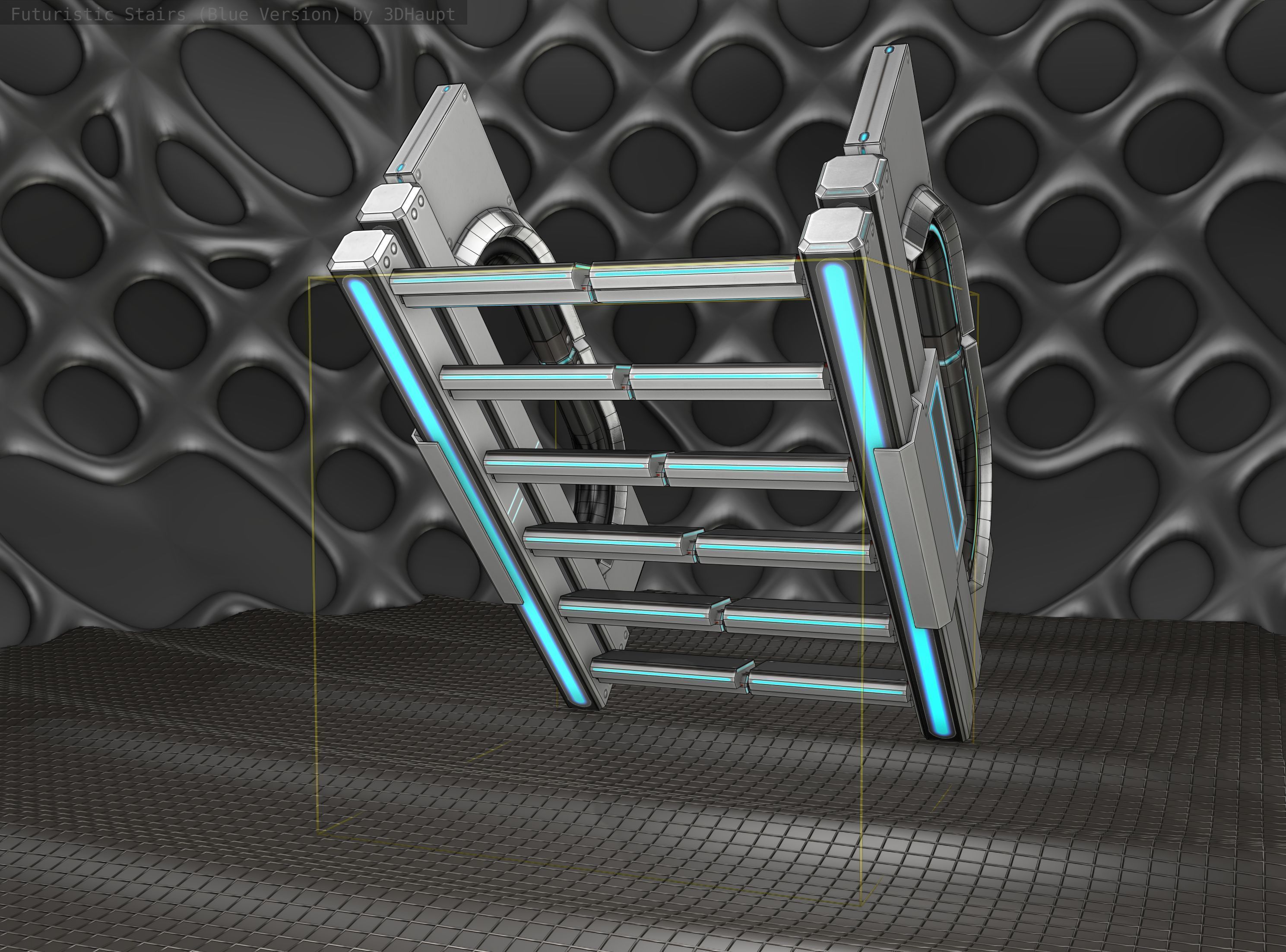 Sci-Fi Stairs - 3 - Silver Blue Neon Light Version Low-poly 3D model_11