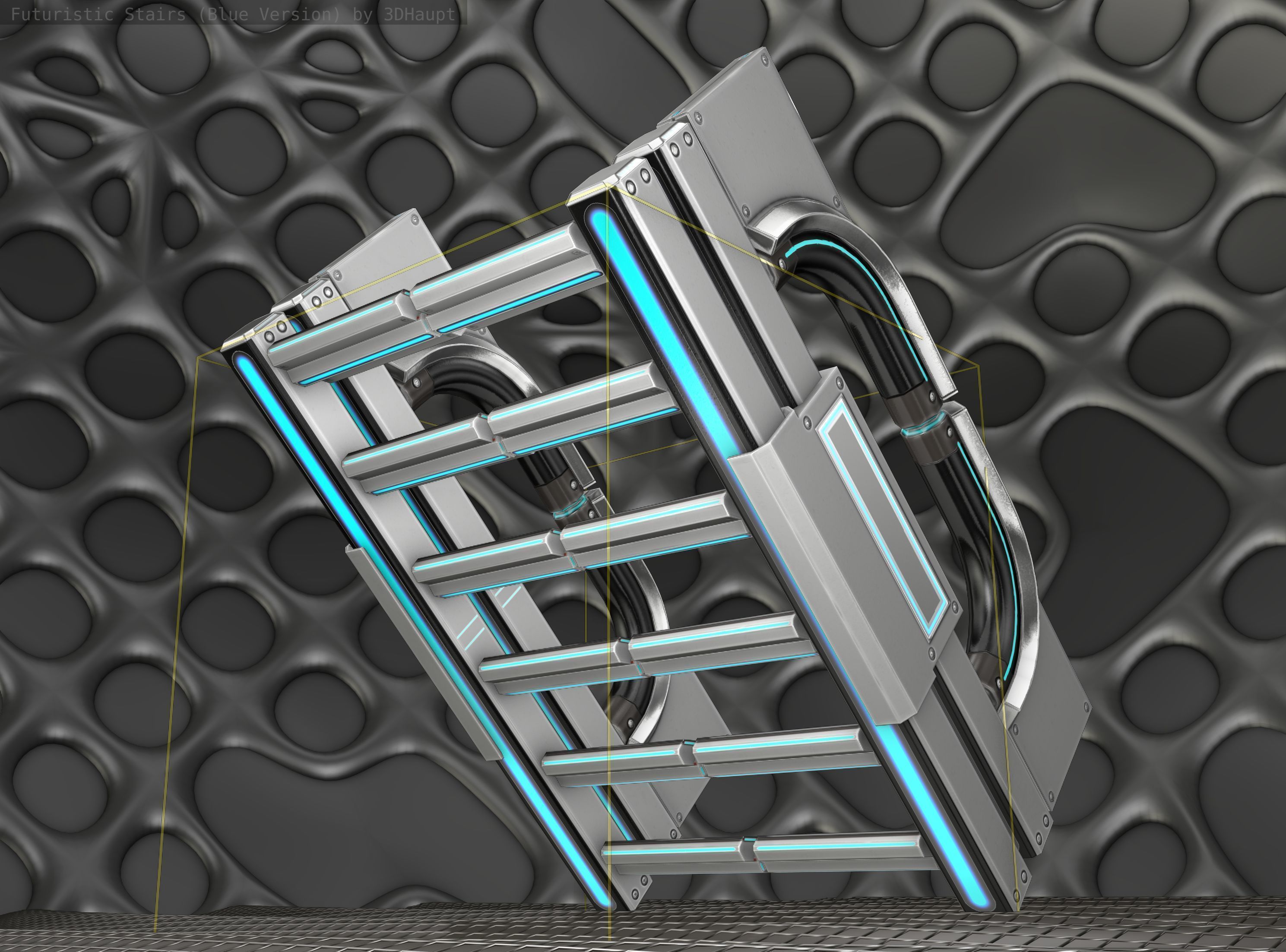 Sci-Fi Stairs - 3 - Silver Blue Neon Light Version Low-poly 3D model_21