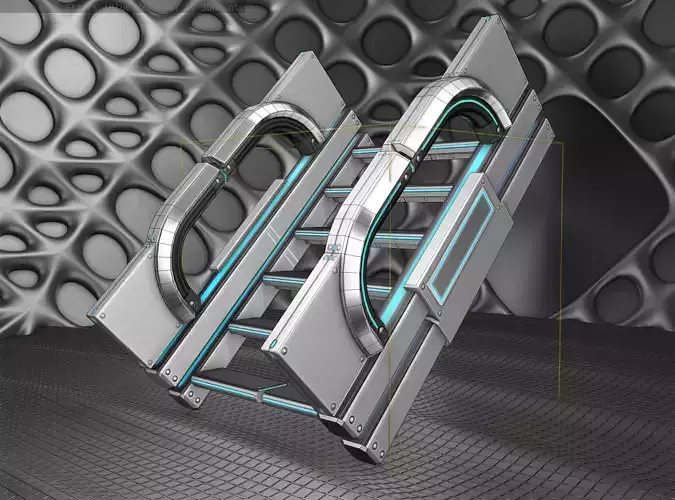 Sci-Fi Stairs - 3 - Silver Blue Neon Light Version