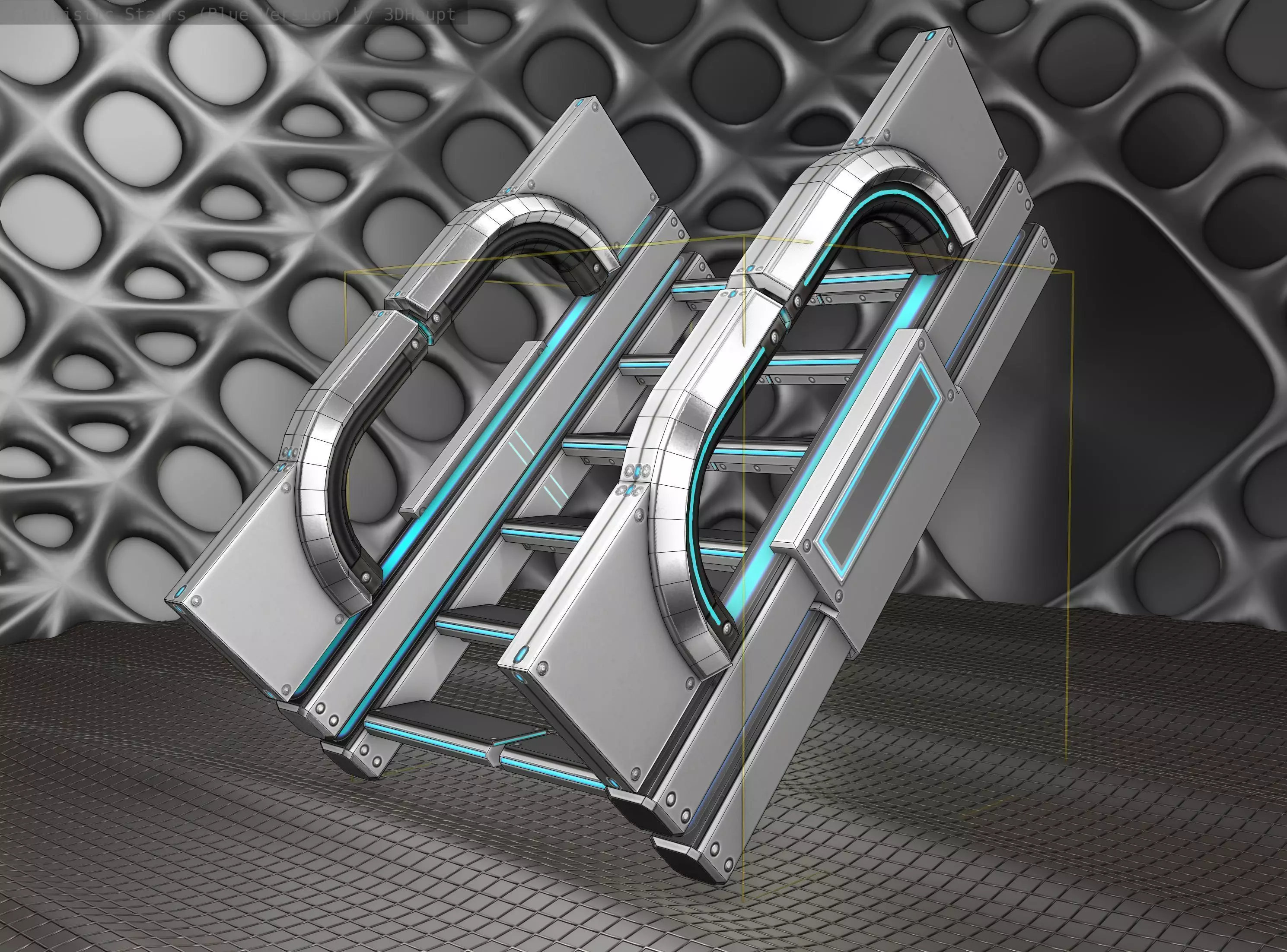 Sci-Fi Stairs - 3 - Silver Blue Neon Light Version Low-poly 3D model_0