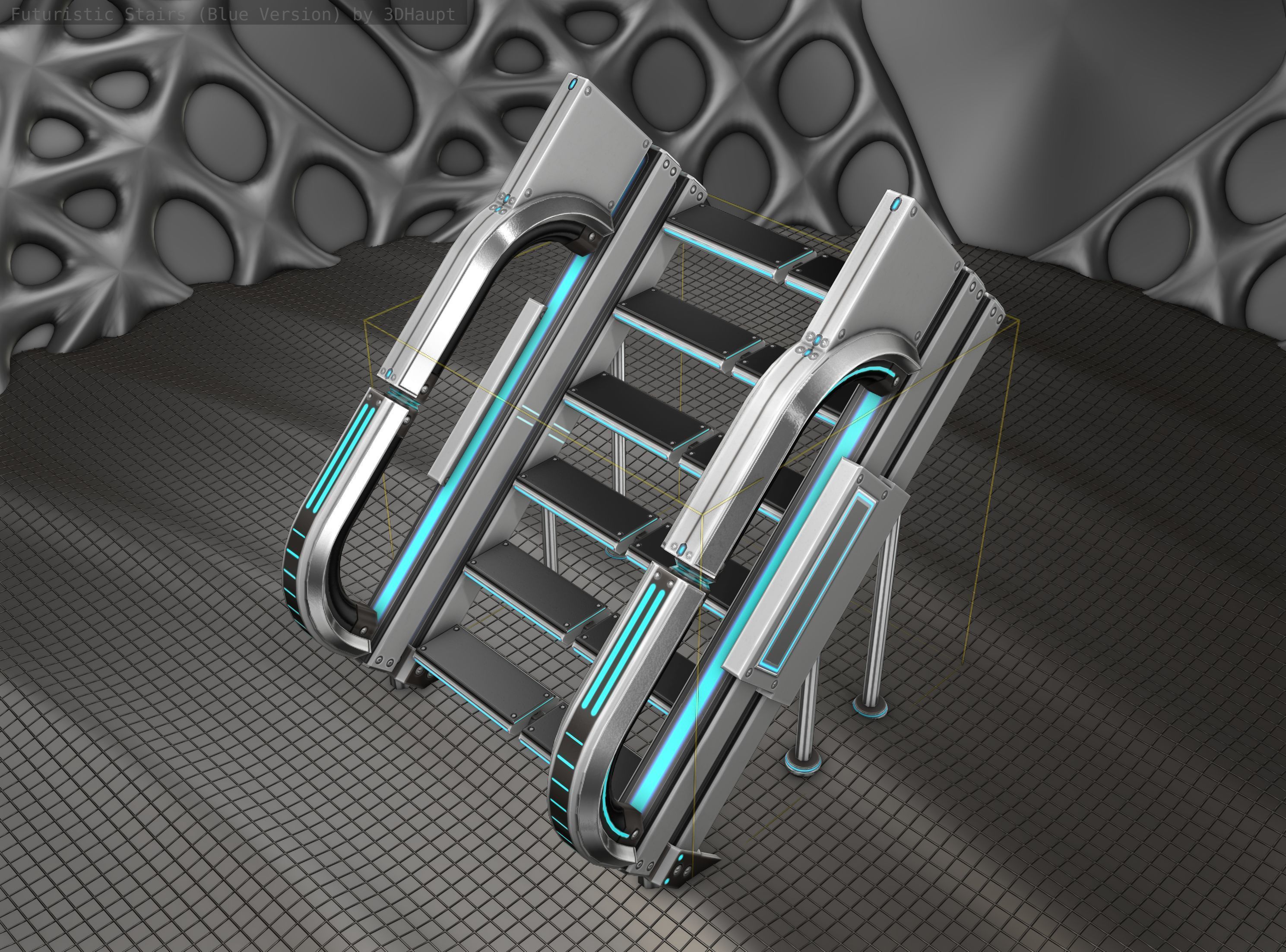 Sci-Fi Stairs - 3 - Silver Blue Neon Light Version Low-poly 3D model_25
