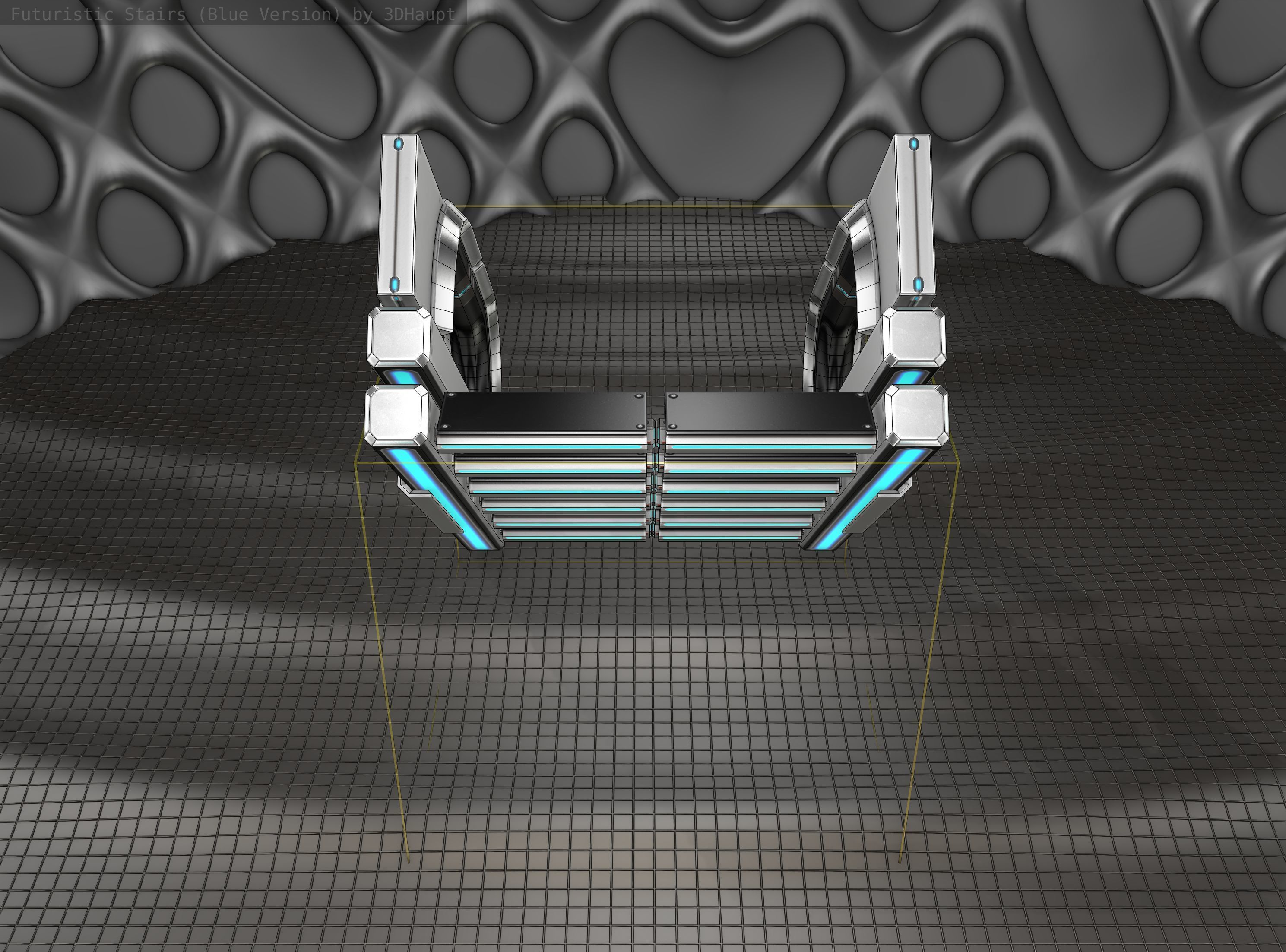 Sci-Fi Stairs - 3 - Silver Blue Neon Light Version Low-poly 3D model_4