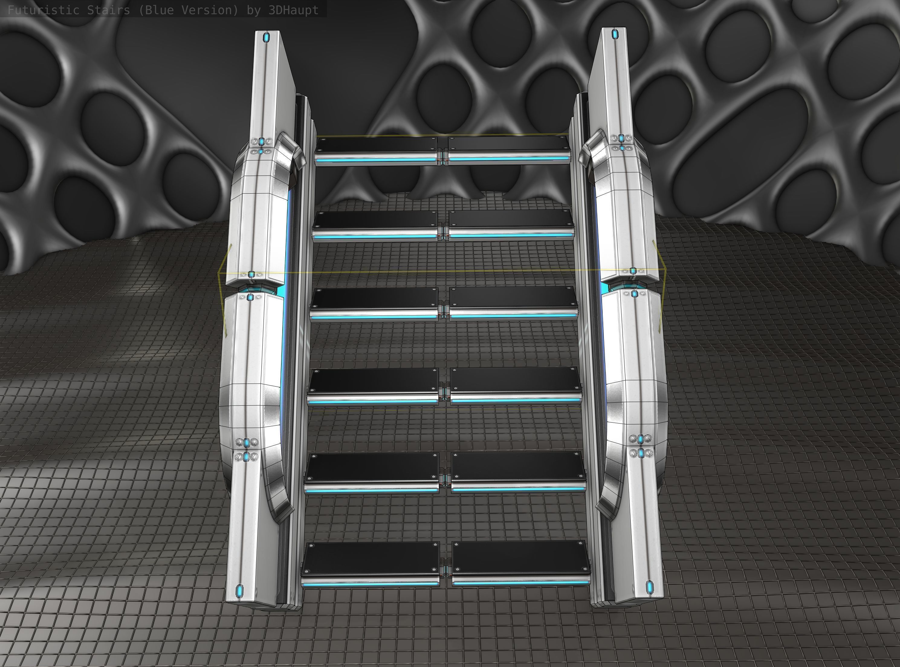 Sci-Fi Stairs - 3 - Silver Blue Neon Light Version Low-poly 3D model_8