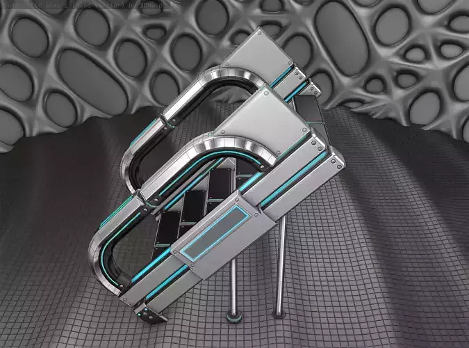 Sci-Fi Stairs - 4 - Silver Blue Neon Light Version