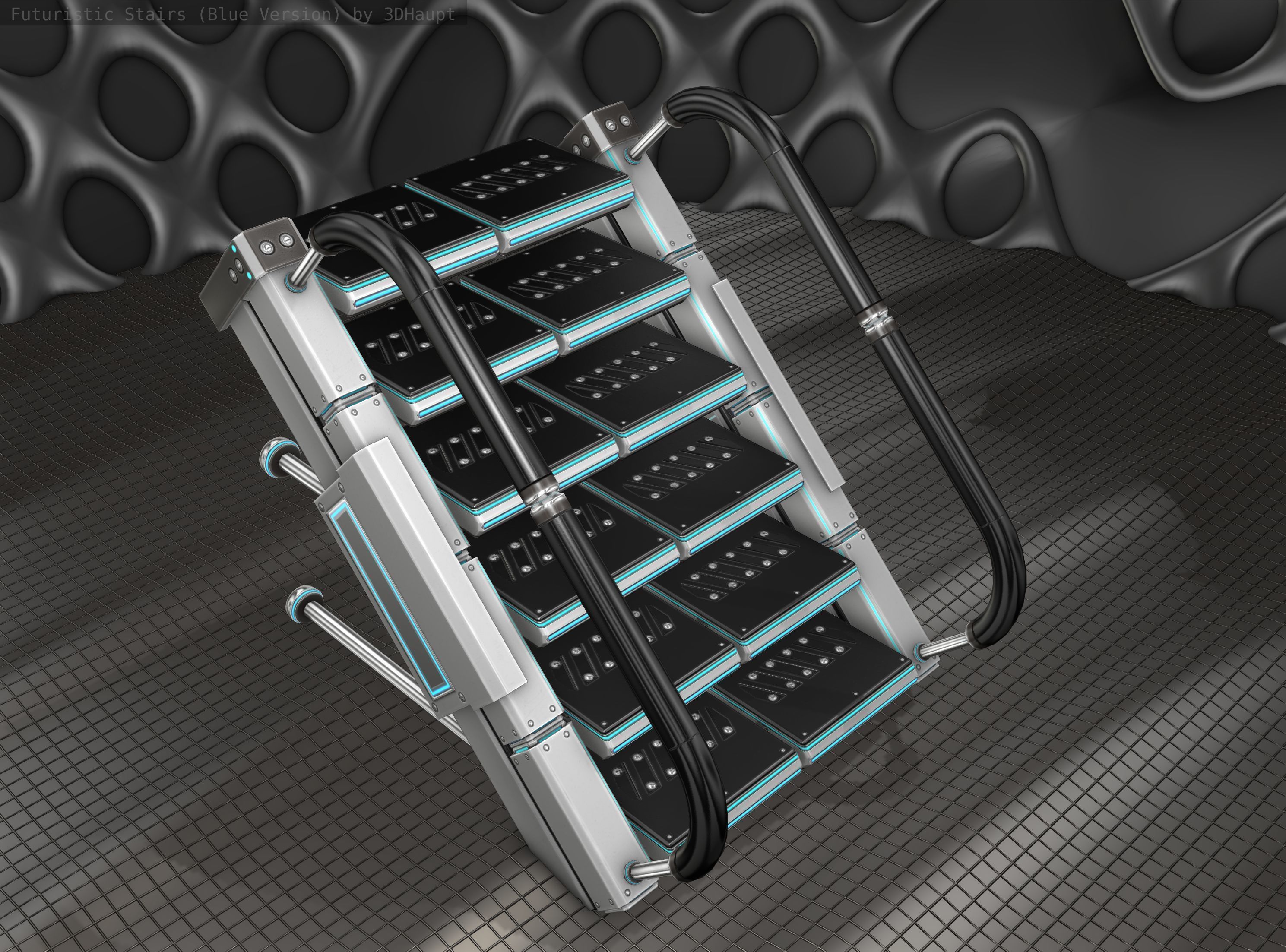 Sci-Fi Stairs - 5 - Silver Blue Neon Light Version Low-poly 3D model_6