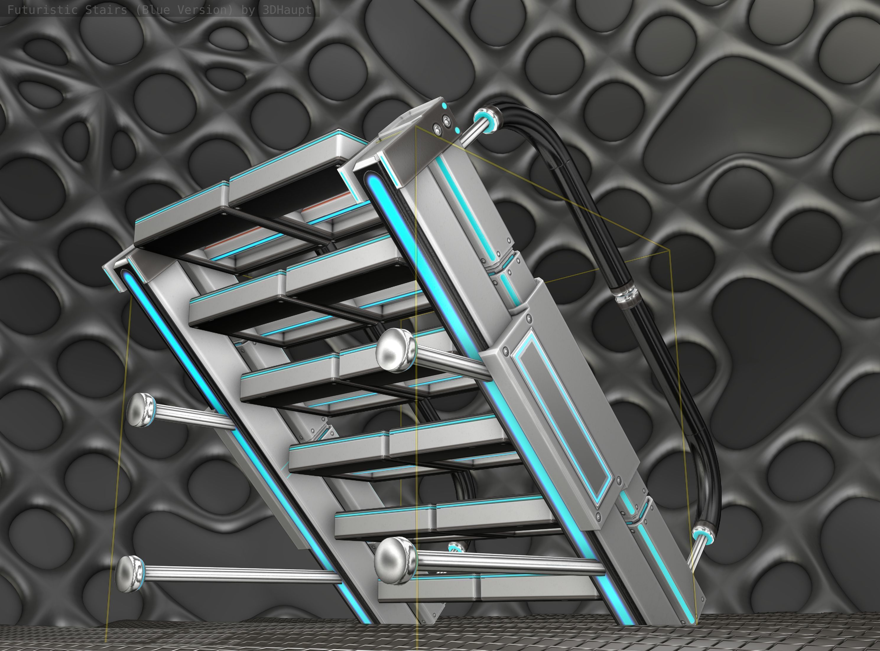 Sci-Fi Stairs - 5 - Silver Blue Neon Light Version Low-poly 3D model_21