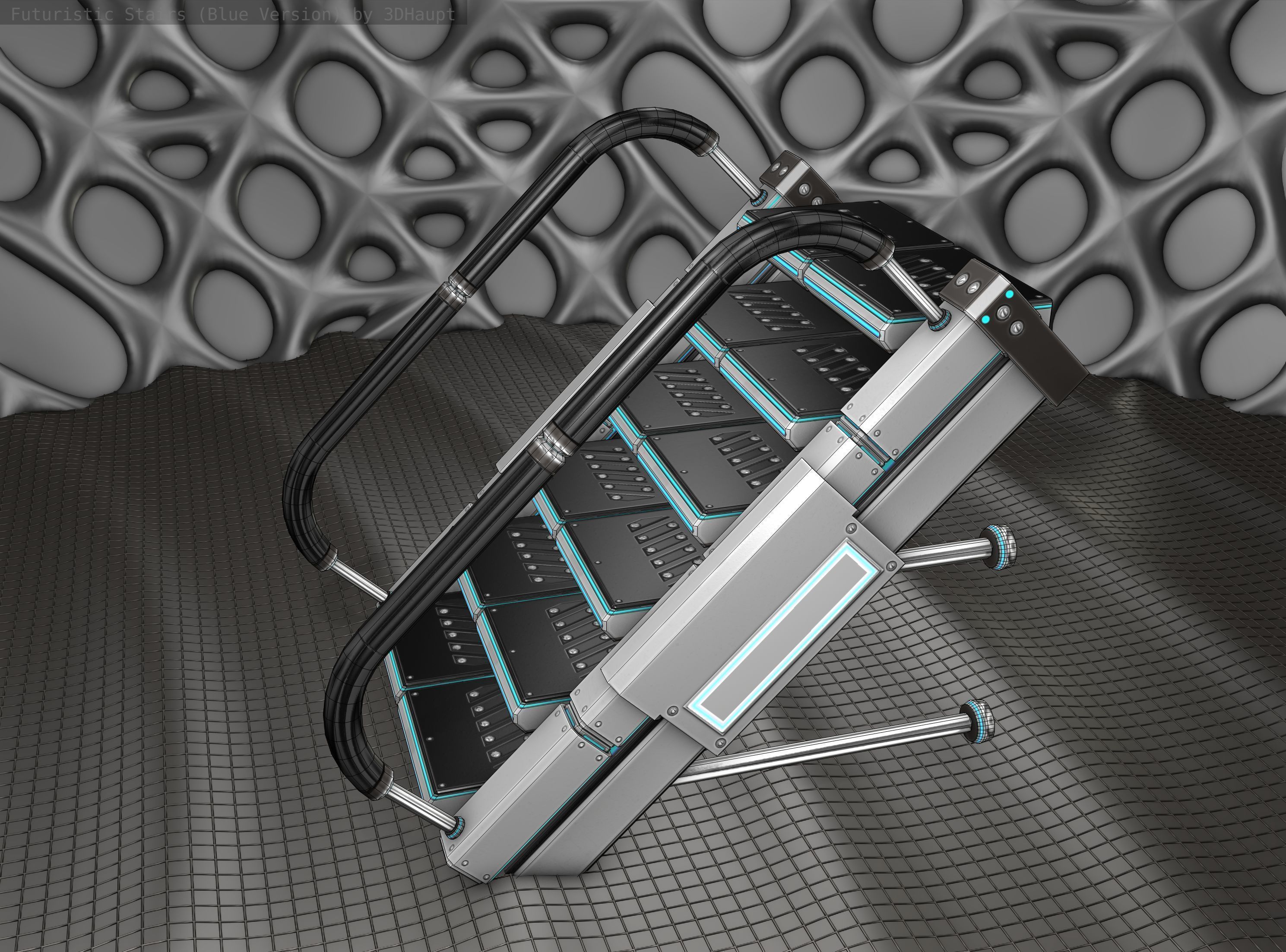 Sci-Fi Stairs - 5 - Silver Blue Neon Light Version Low-poly 3D model_24