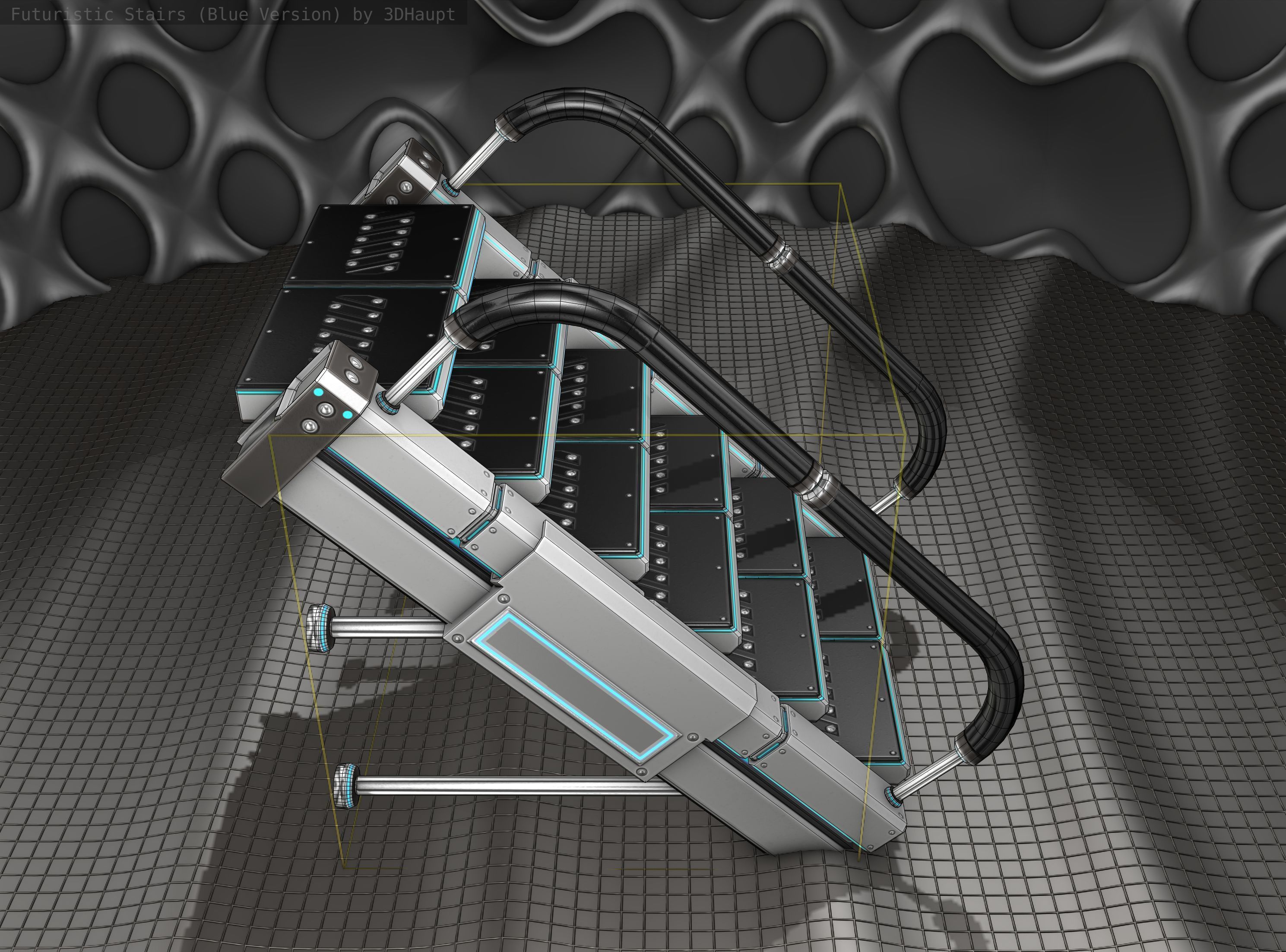 Sci-Fi Stairs - 5 - Silver Blue Neon Light Version Low-poly 3D model_5