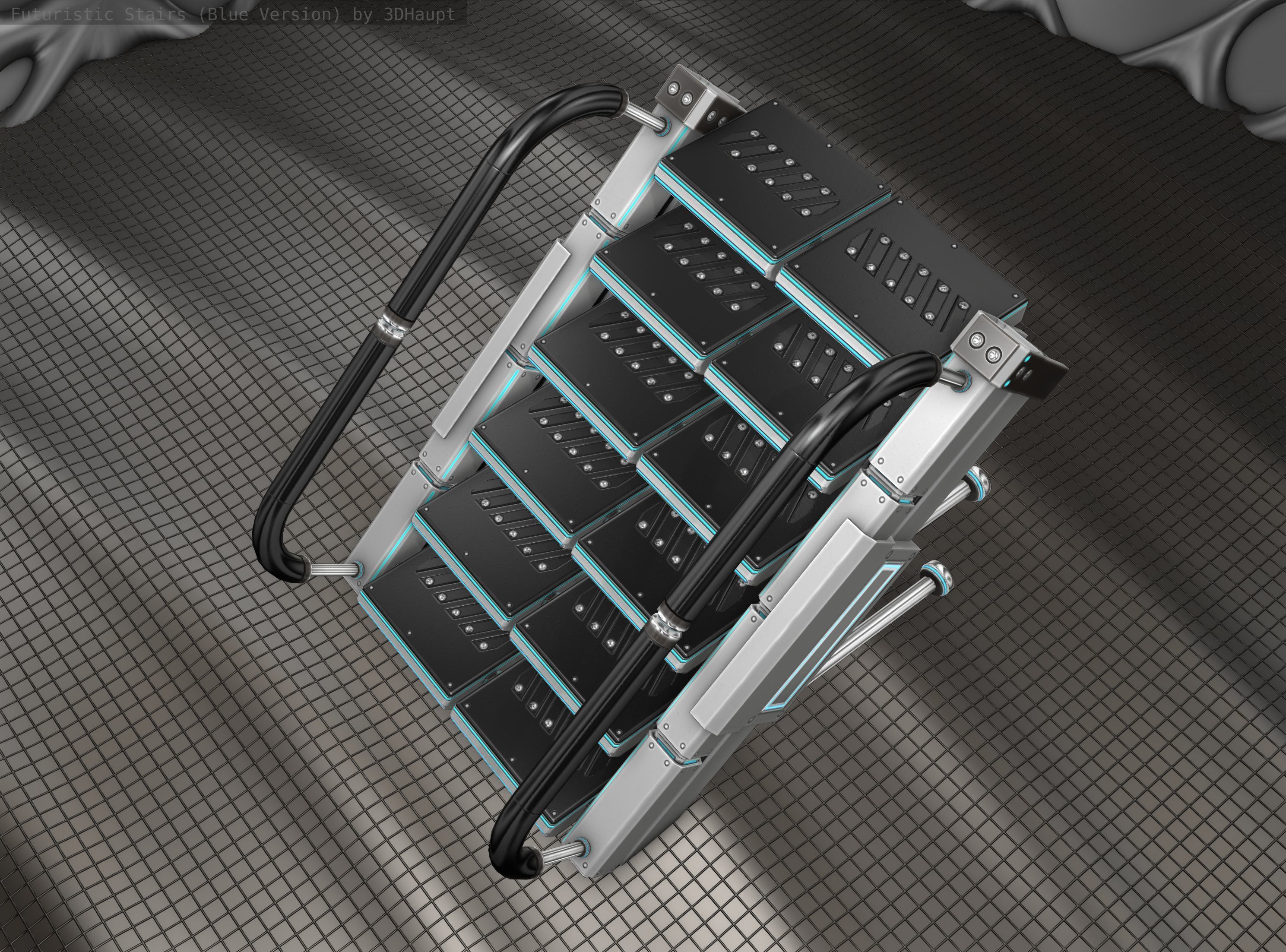 Sci-Fi Stairs - 5 - Silver Blue Neon Light Version Low-poly 3D model_16