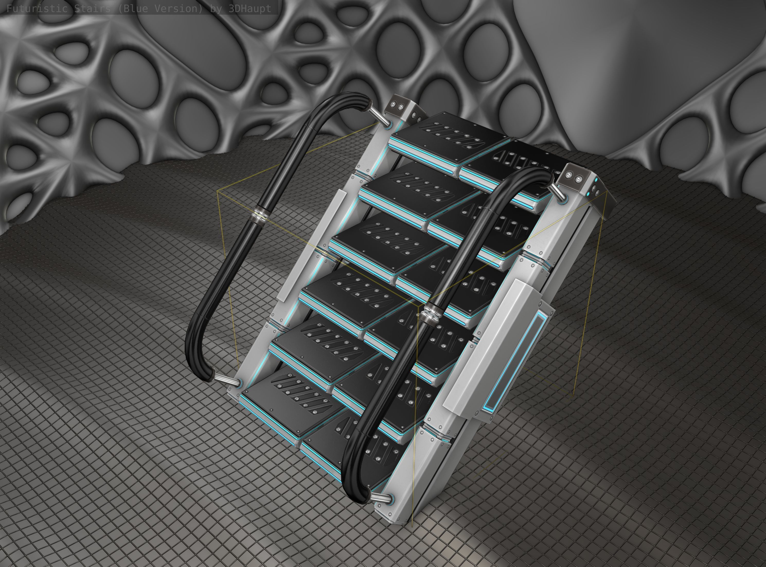 Sci-Fi Stairs - 5 - Silver Blue Neon Light Version Low-poly 3D model_25