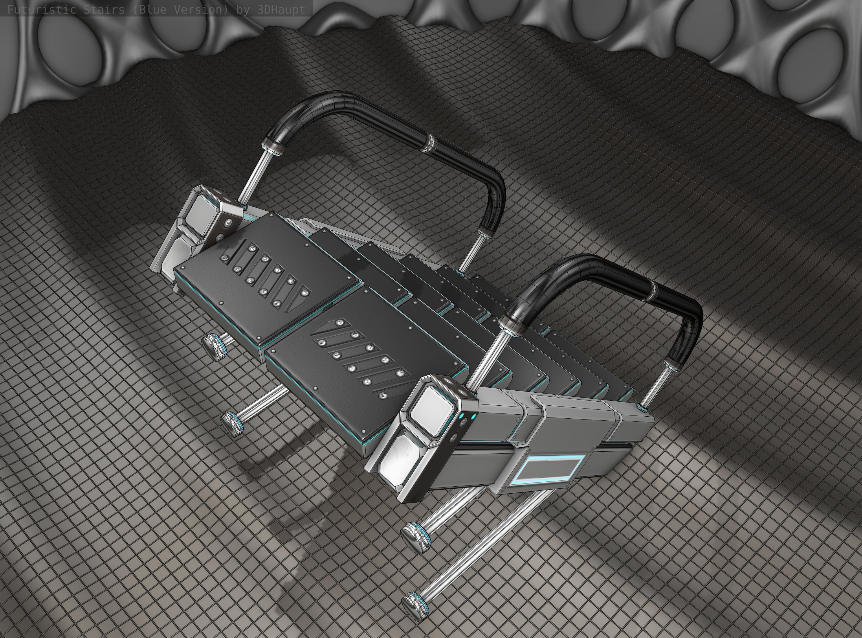 Sci-Fi Stairs - 5 - Silver Blue Neon Light Version Low-poly 3D model_18