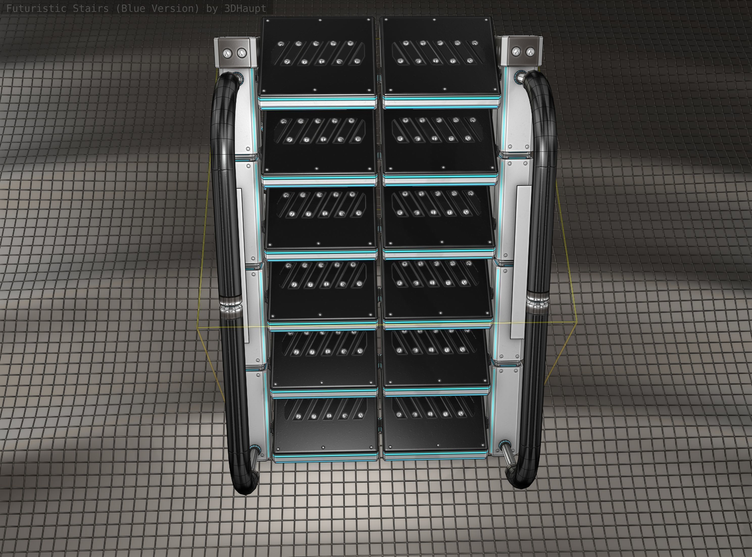 Sci-Fi Stairs - 5 - Silver Blue Neon Light Version Low-poly 3D model_15