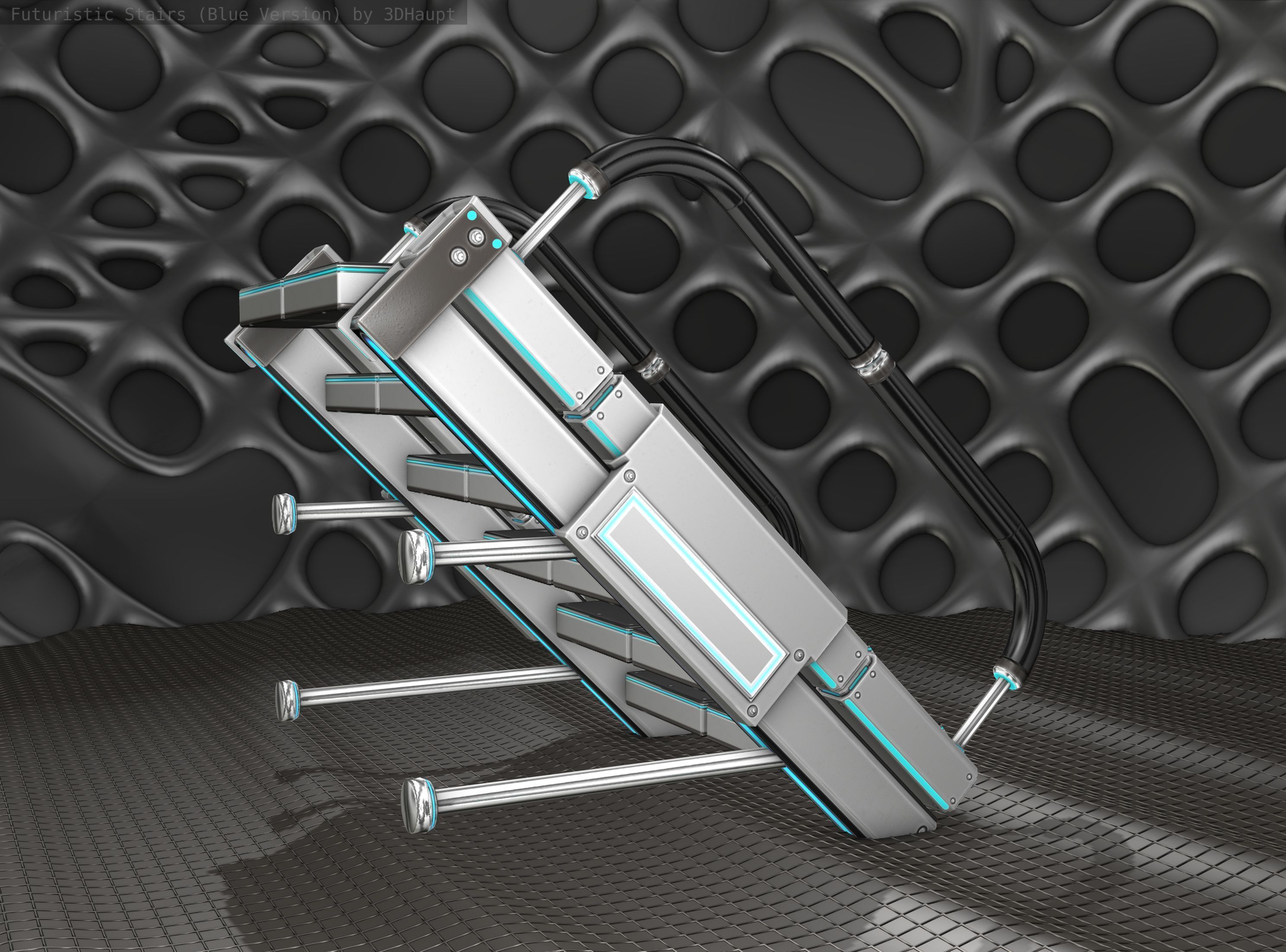Sci-Fi Stairs - 5 - Silver Blue Neon Light Version Low-poly 3D model_12