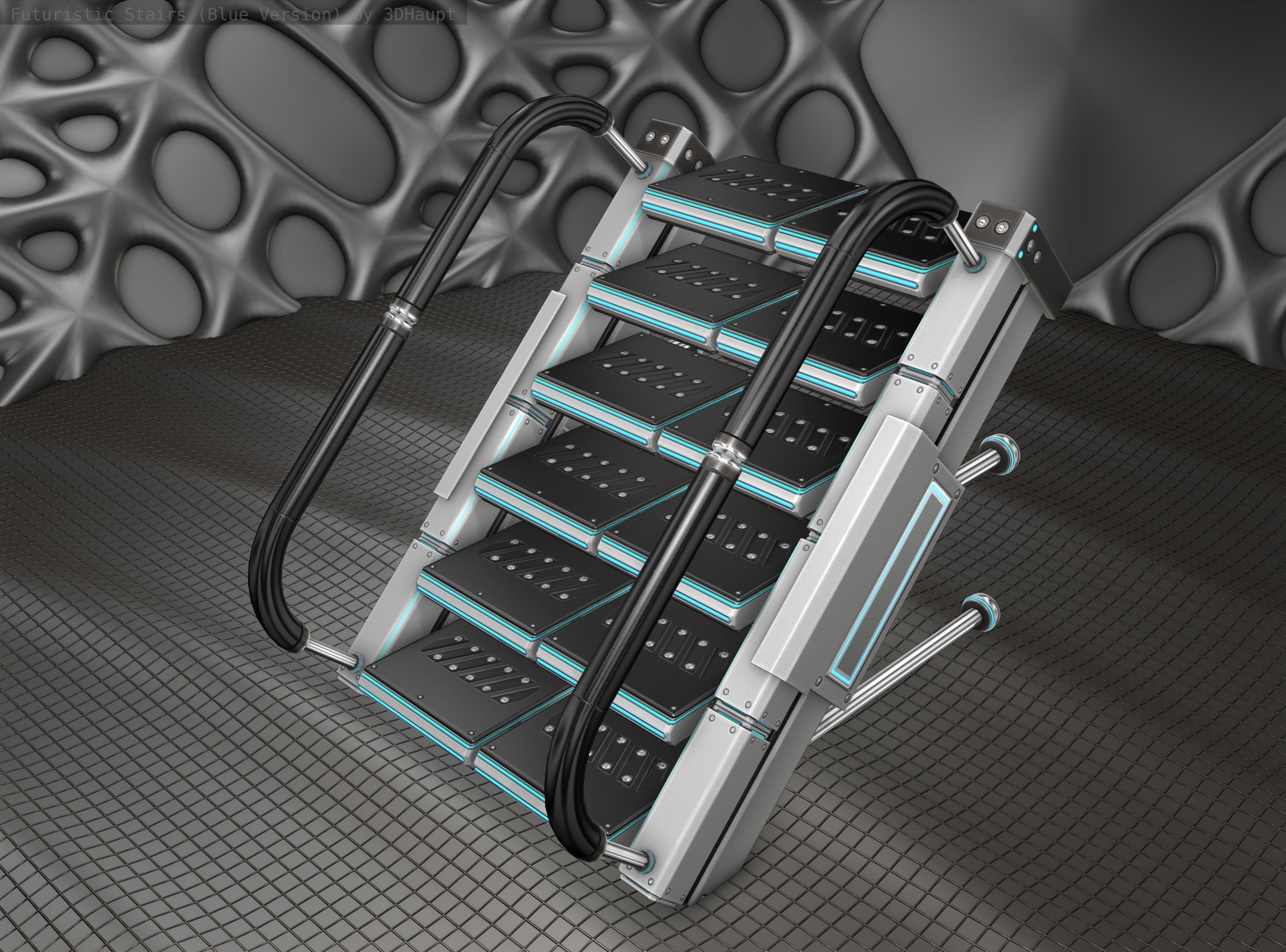 Sci-Fi Stairs - 5 - Silver Blue Neon Light Version Low-poly 3D model_8